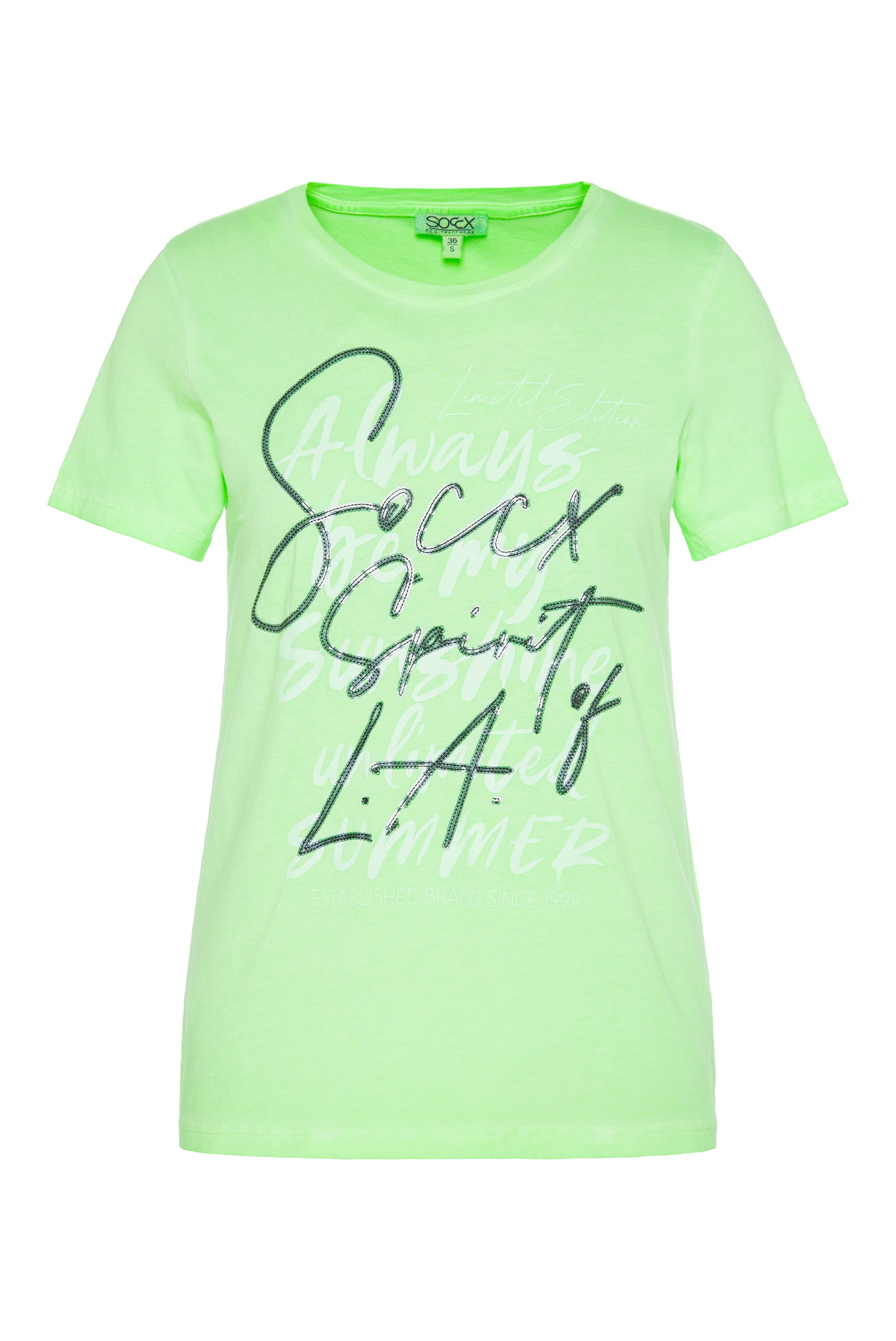 SOCCX Rundhalsshirt, mit Pailletten-Schriftzug günstig online kaufen