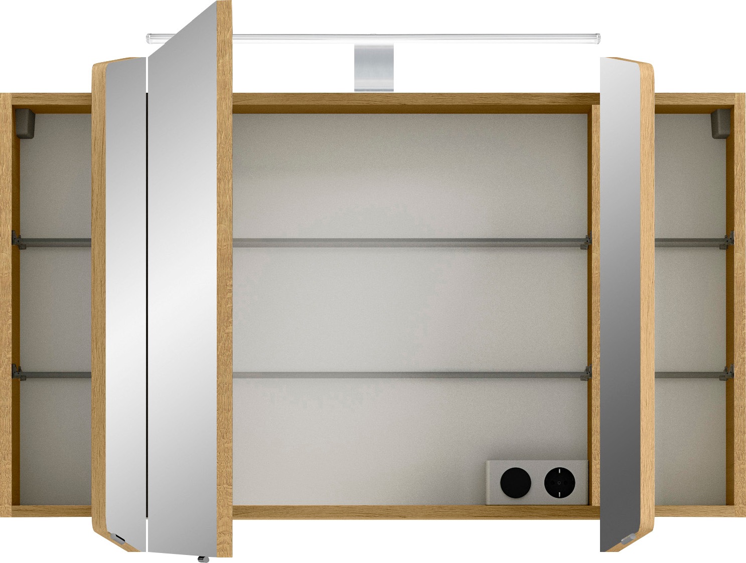 Saphir Spiegelschrank »Cassca Sprint Badschrank, 3 Spiegeltüren, 6 Einlegeböden, 100 cm breit«, inkl. LED-Beleuchtung, Türdämpfer, Schalter-/Steckdosenkombination