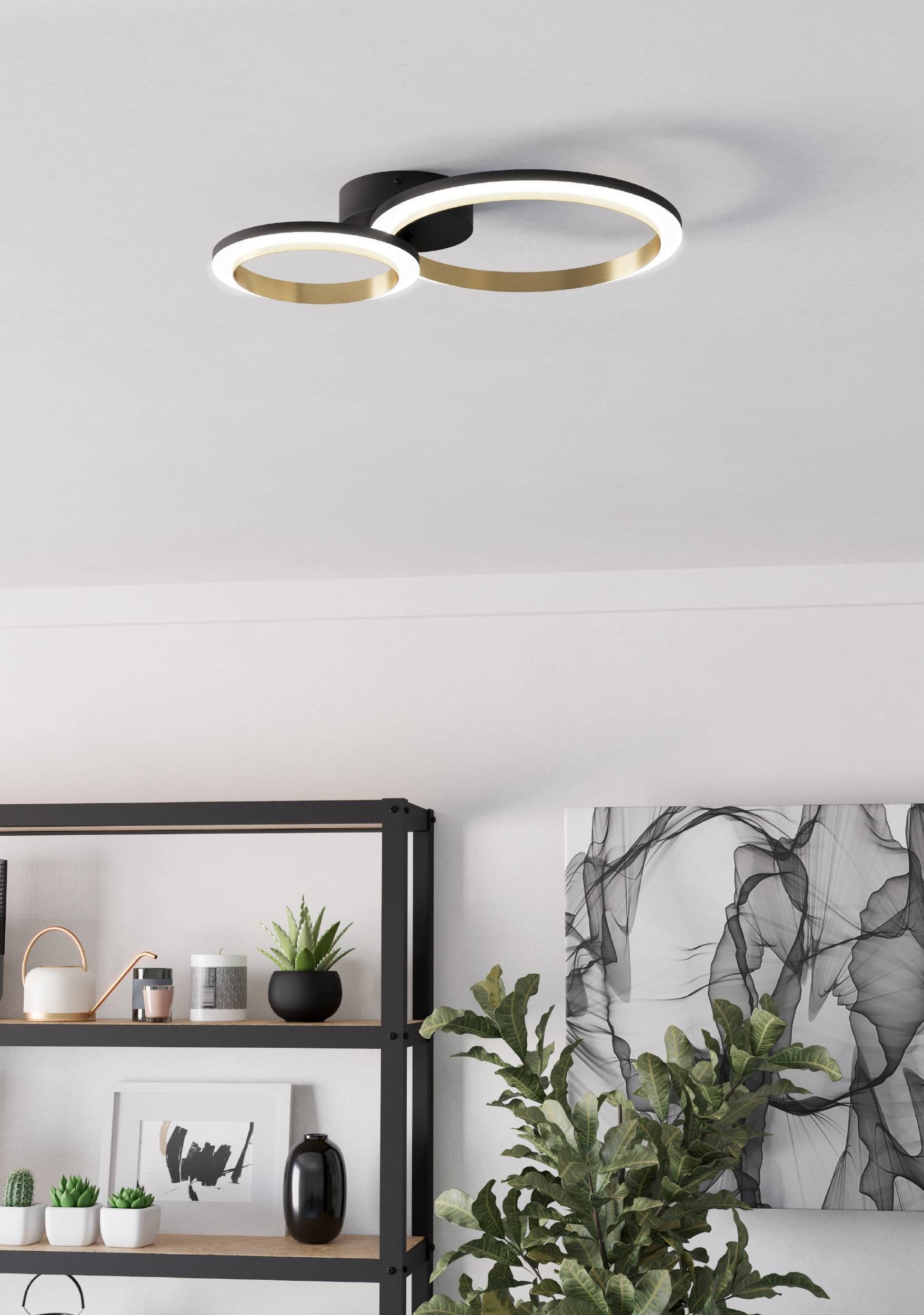 EGLO Deckenleuchte »Calliera Deckenlampe, Metall und Kunststoff, Bürolampe Decke, Lampe« LED-Modul 1 Stk. Neutralweiß Wand-/Deckenleuchte - L42 x B30 x H8 cm - schwarz, messing - 12W inkl.