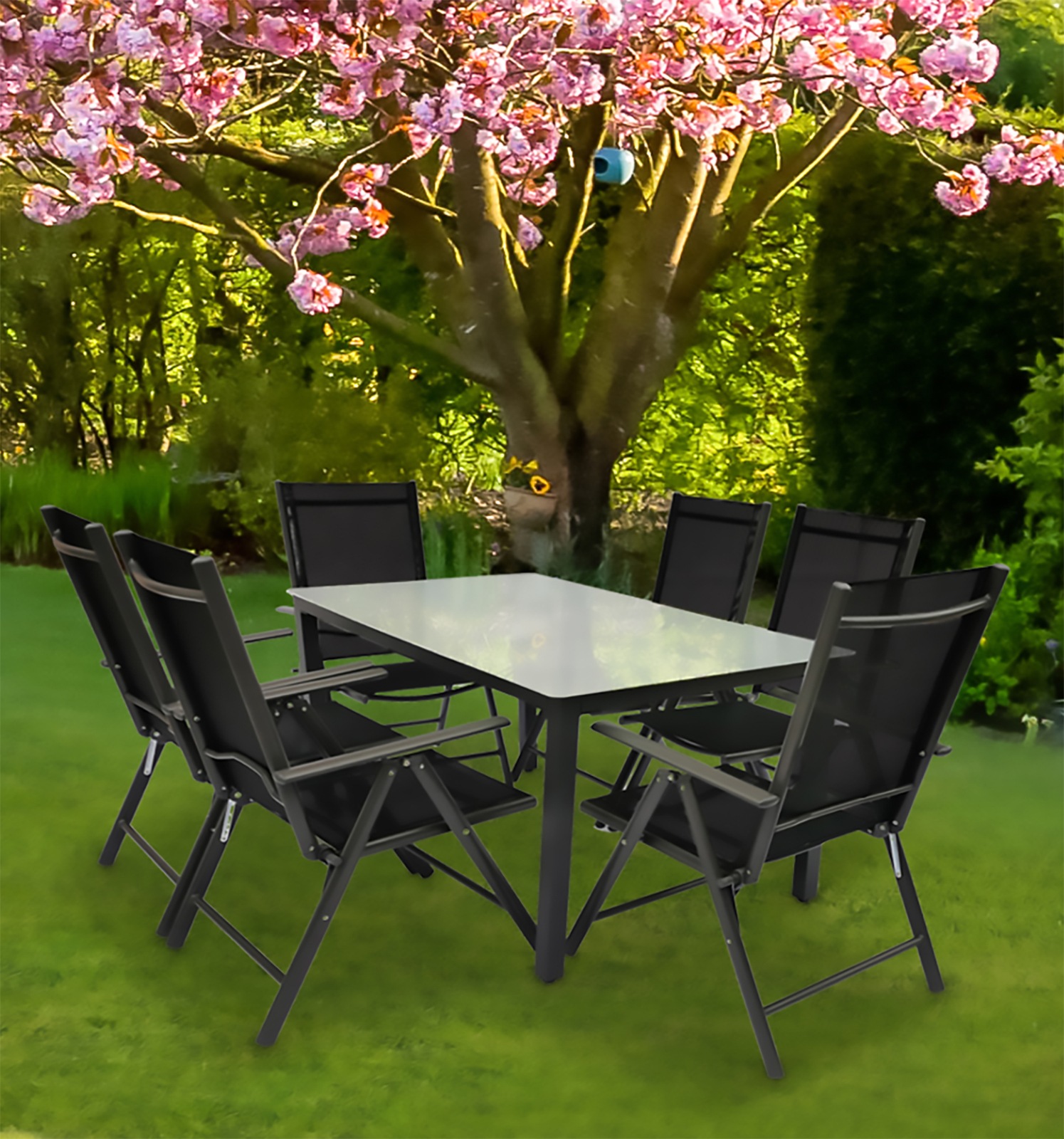 VCM Garten-Essgruppe »VCM 7-tlg Gartenmöbel Set | Sitzgruppe Essgruppe | 1xTisch, 6x Stühle | Tisch Maße ca. H. 76 x B. 140 x T. 80 cm | Garten Set ¿ Stühle 140 MA«, (7 tlg., MA)