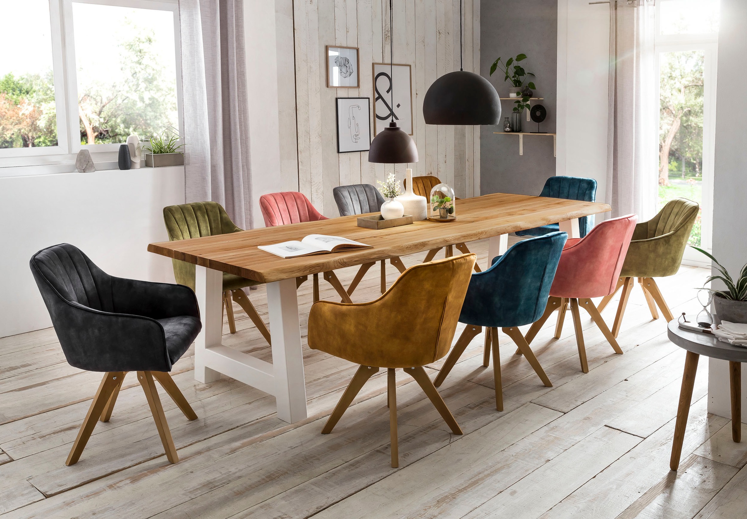 Home affaire Esstisch "Tristan" massive Balkeneiche geölt mit Baumkante, in günstig online kaufen