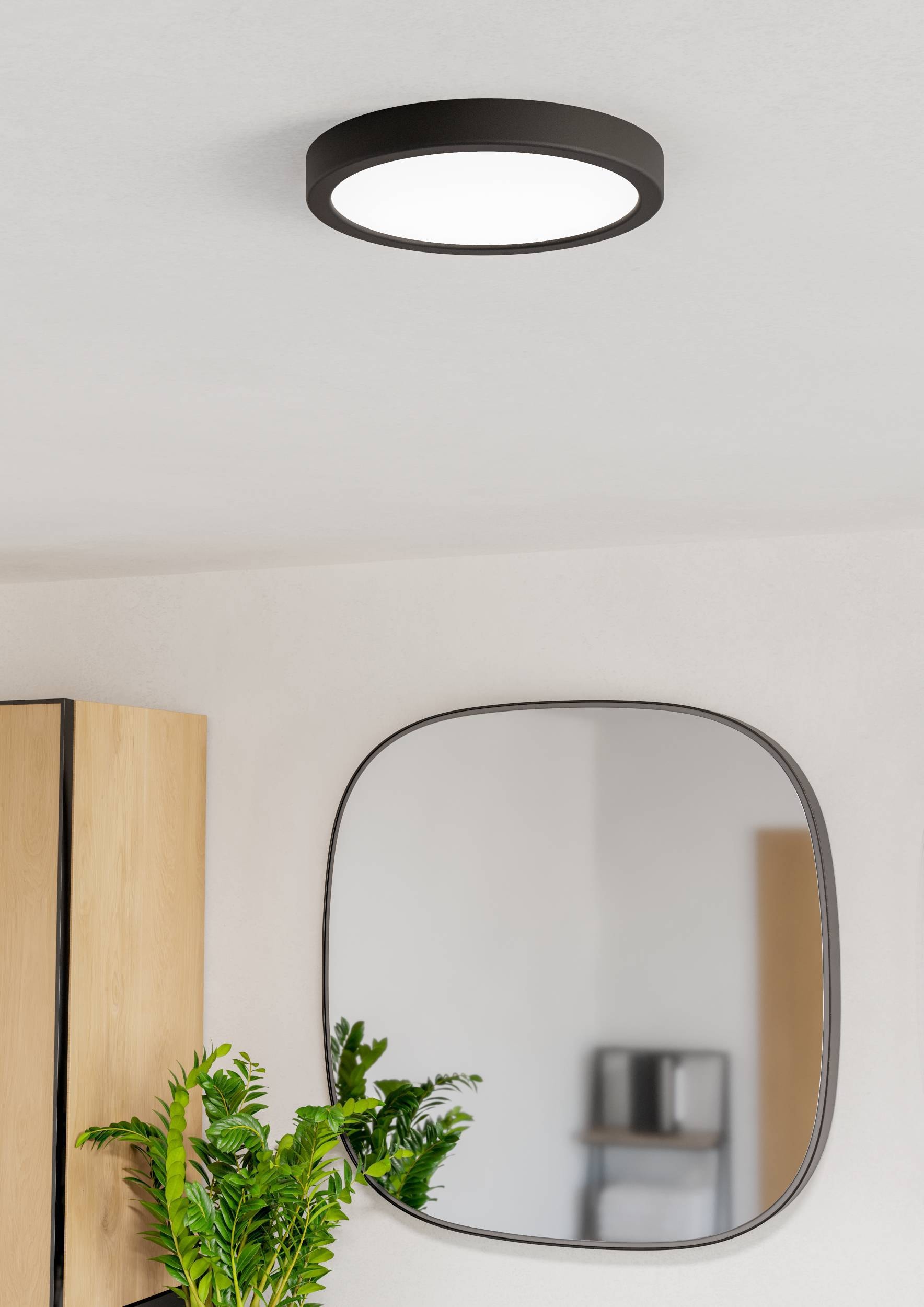 EGLO Aufbauleuchte »Fueva 6 Deckenleuchte, Badlampe Decke, Kunststoff, Deckenbeleuchtung« LED-Modul 1 Stk. Kaltweiß | Neutralweiß | Warmweiß Aufbauleuchte - H2,5 x Ø21,1 cm - schwarz - 11,5W inkl.