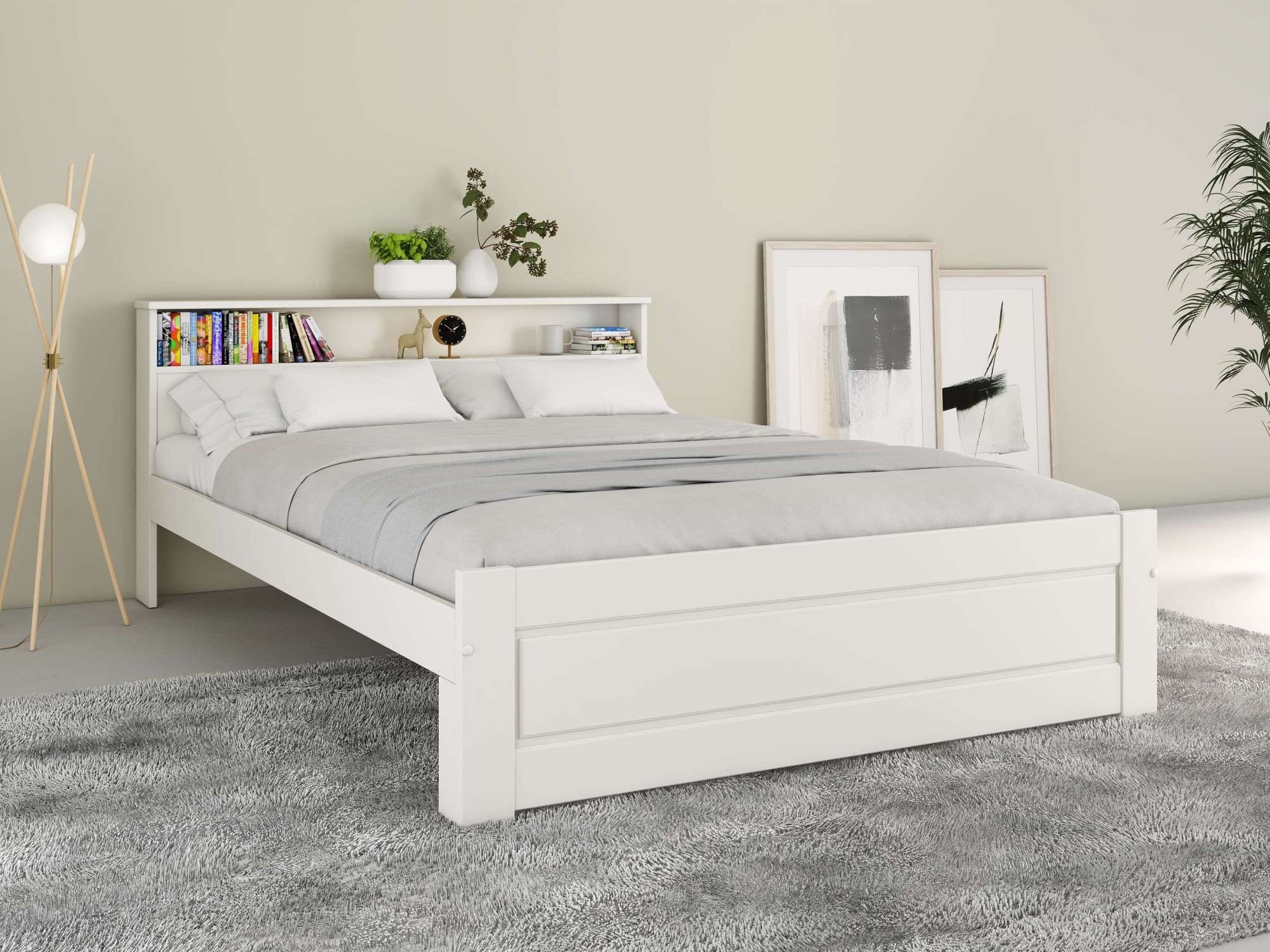 OTTO home Massivholzbett "FLAVION, TOPSELLER Jugendbett, FSC zertifizierte massive Kiefer" Breite: 140, Qualitätsprodukt, Regal, Kassettenoptik, Schublade optional