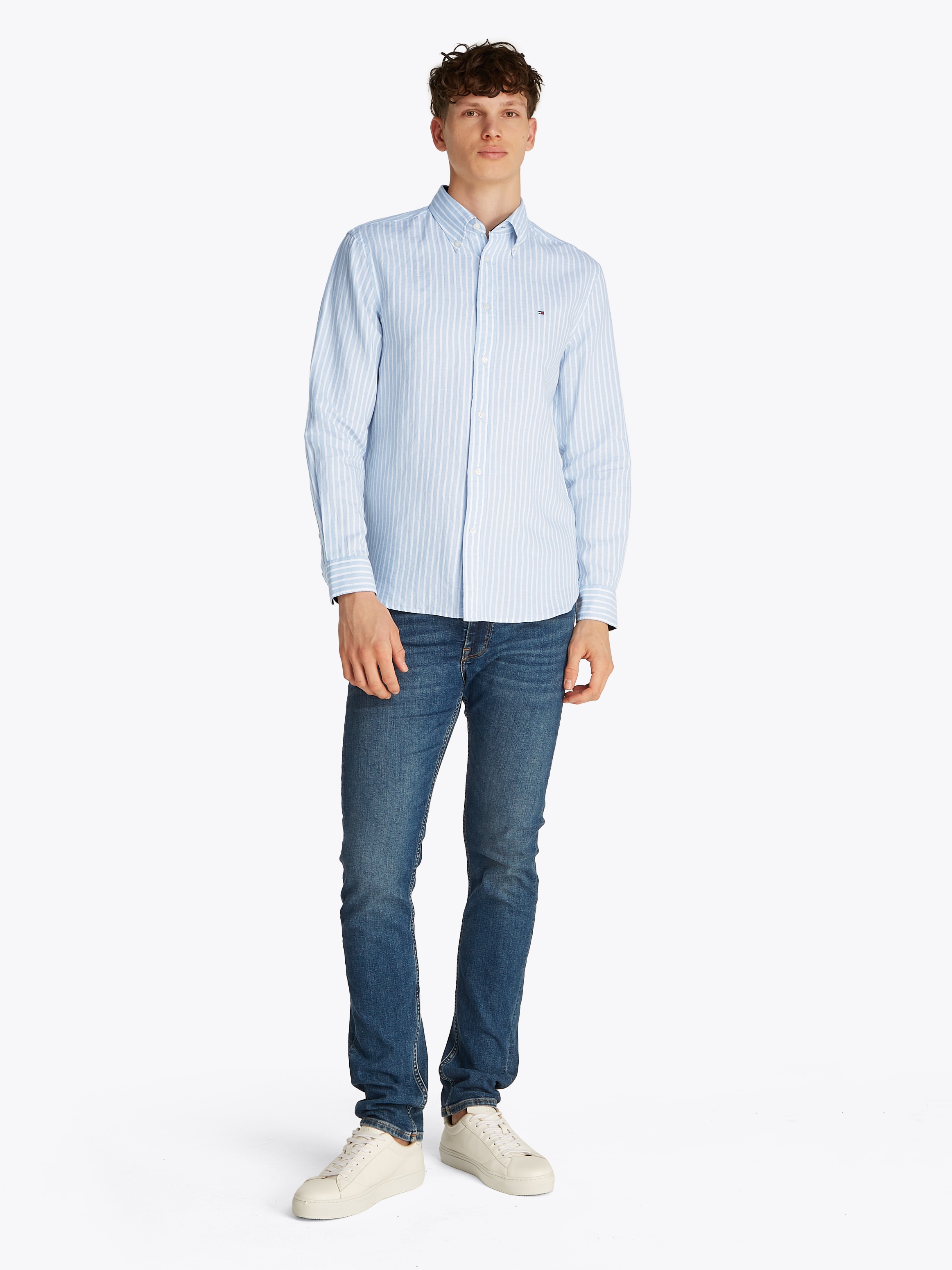Tommy Hilfiger Langarmhemd »LINEN BLEND BOLD STRIPE«, mit feinen Streifen