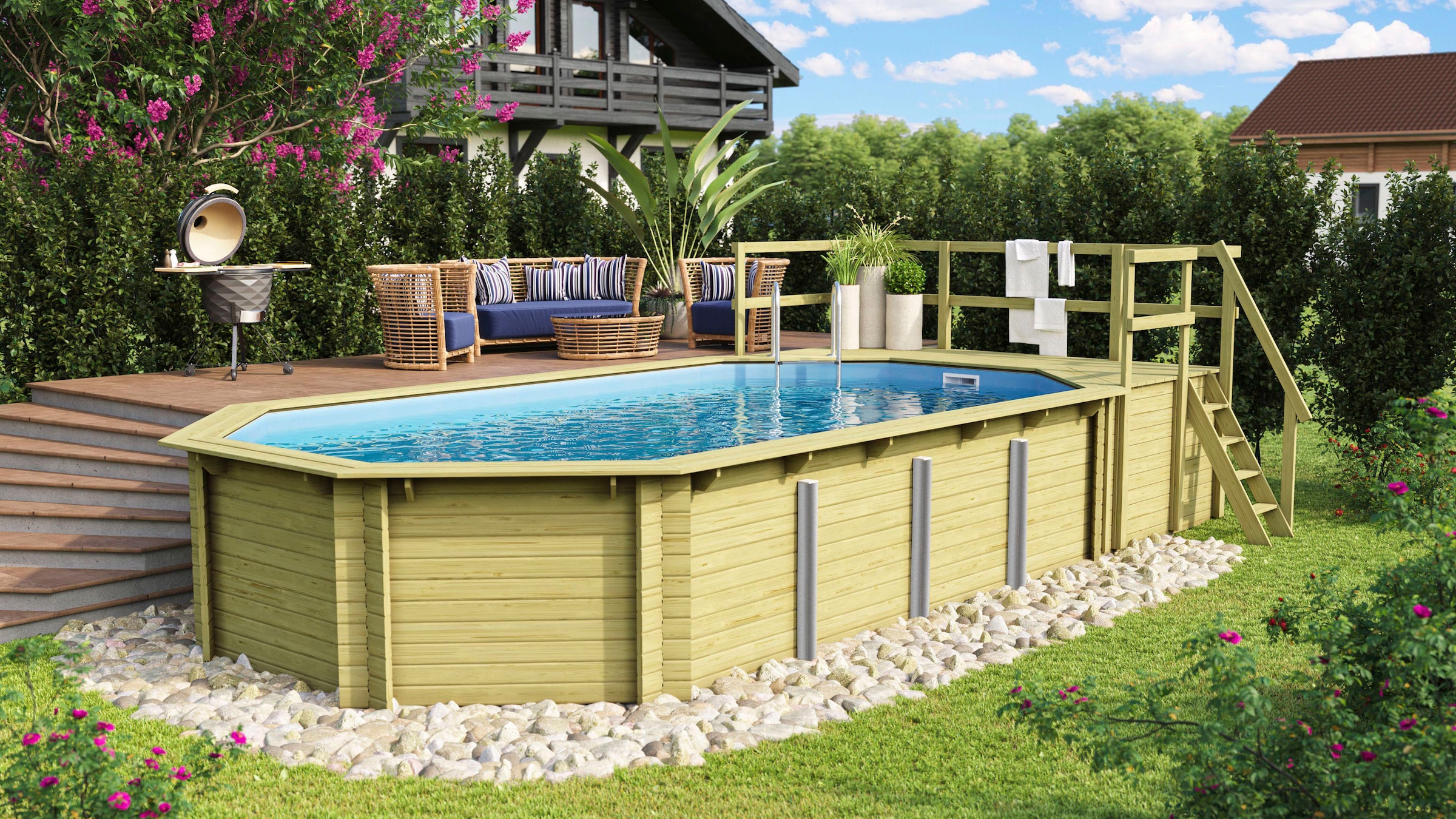 Karibu Achteckpool "Sevilla D", (Set), BxLxH: 780x400x124cm, mit Sonnenterrasse