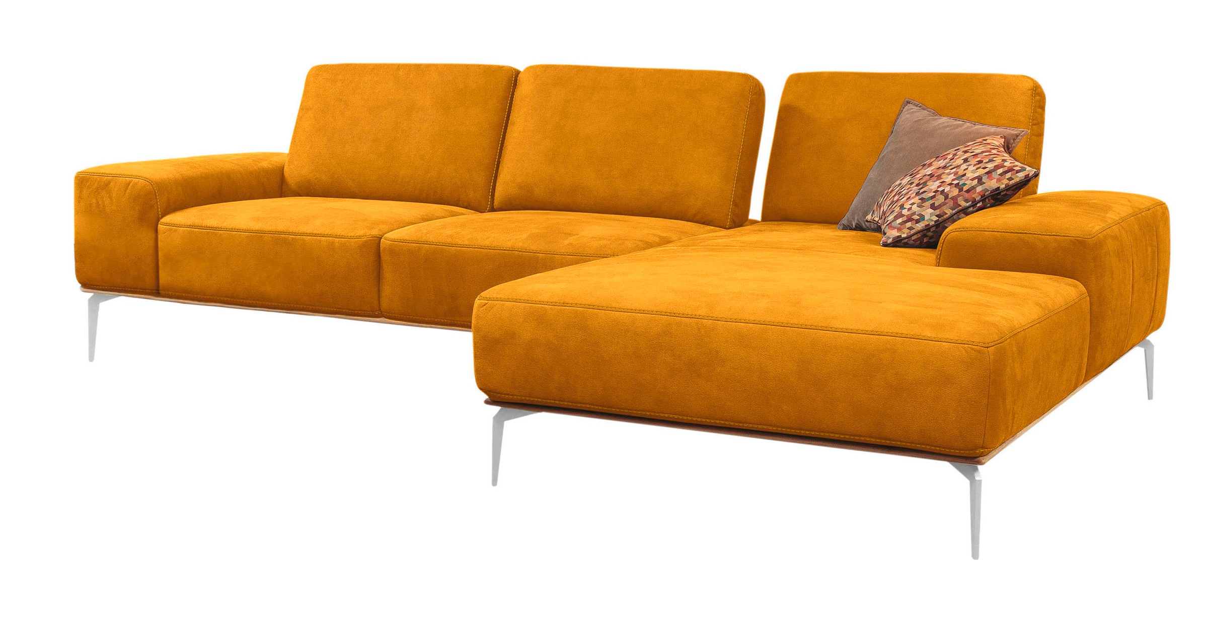 W.SCHILLIG Ecksofa »run, Designsofa mit tollem Sitzkomfort, bequem, L-Form«, mit elegantem Holzsockel, Füße in Chrom glänzend, Breite 319 cm