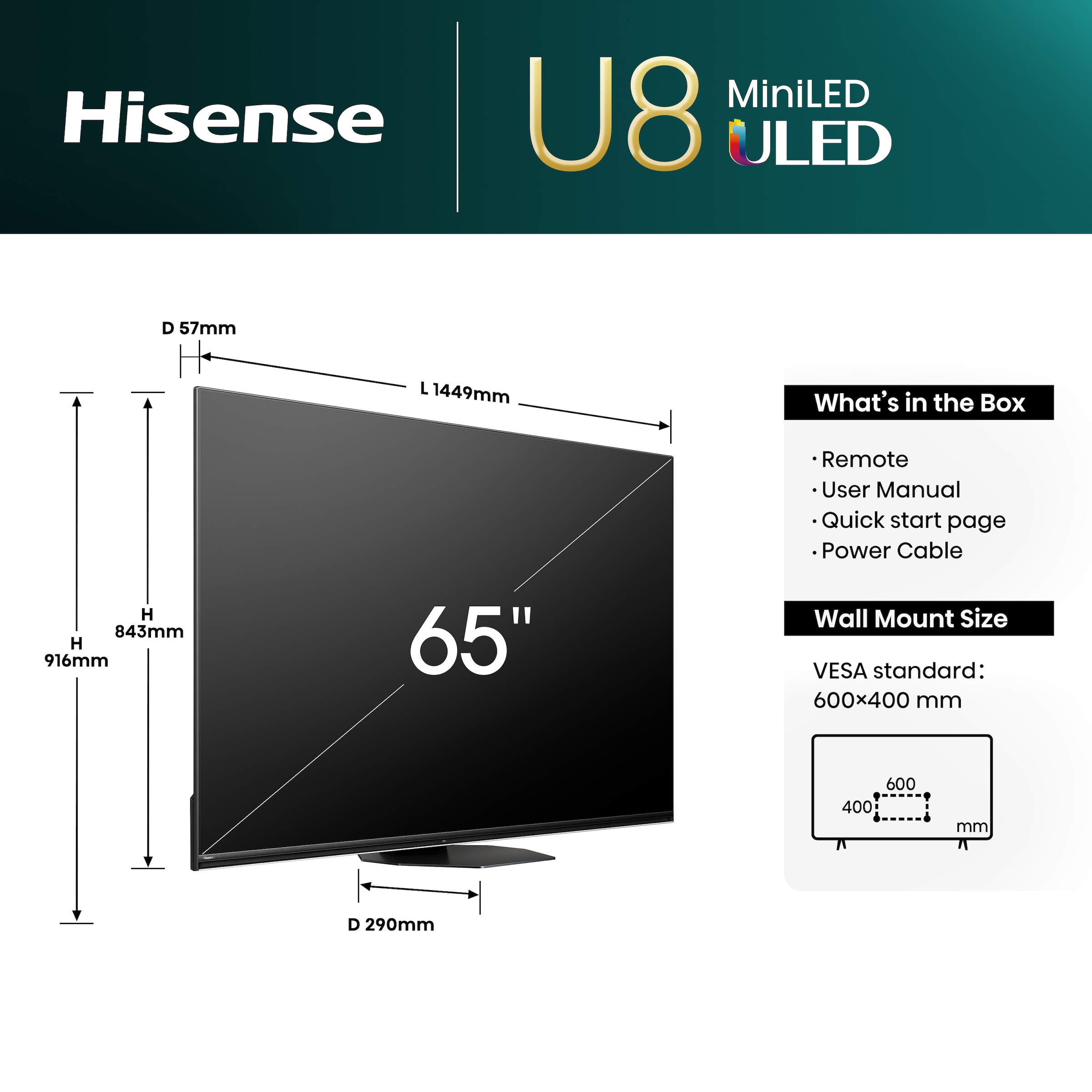 Hisense Mini-LED-Fernseher »65U8NQ«, 4K Ultra HD, Smart-TV, 4KUHD, ULED, Mini LED
