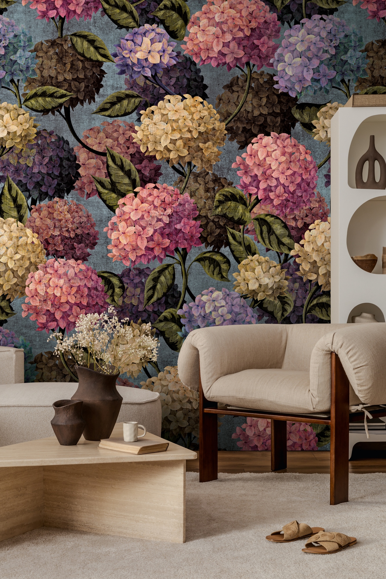 living walls Fototapete »The Wall 4 Flowers – Üppige Hortensienblüten Vlies-Fototapete« botanisch | floral | matt leicht strukturiert Üppige Hortensienblüten mit natürlicher Tiefenwirkung