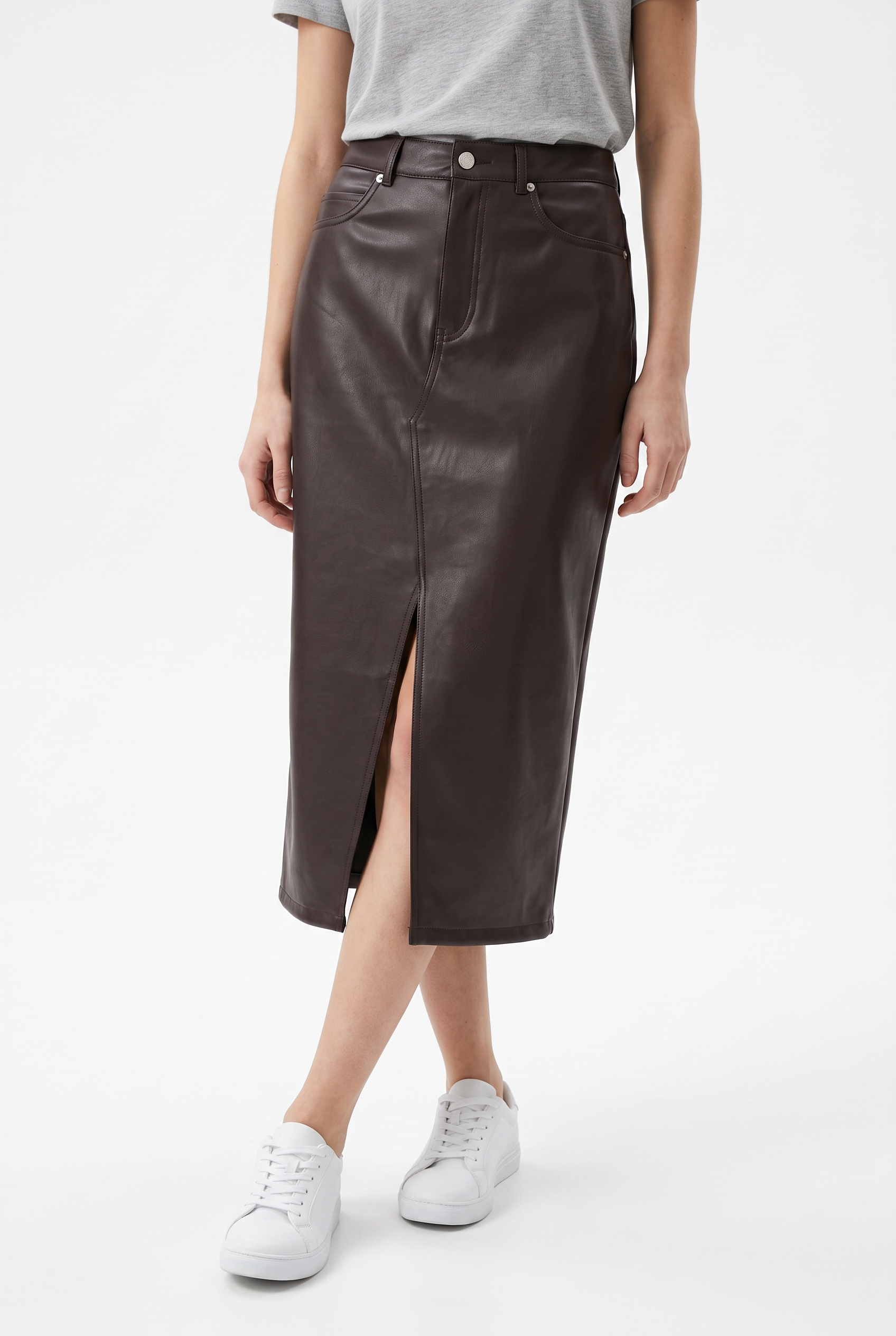 Vero Moda Lederimitatrock "VMVERI HR CALF PL SKIRT NOOS" Lederimitat, mit Stretch, high waist
