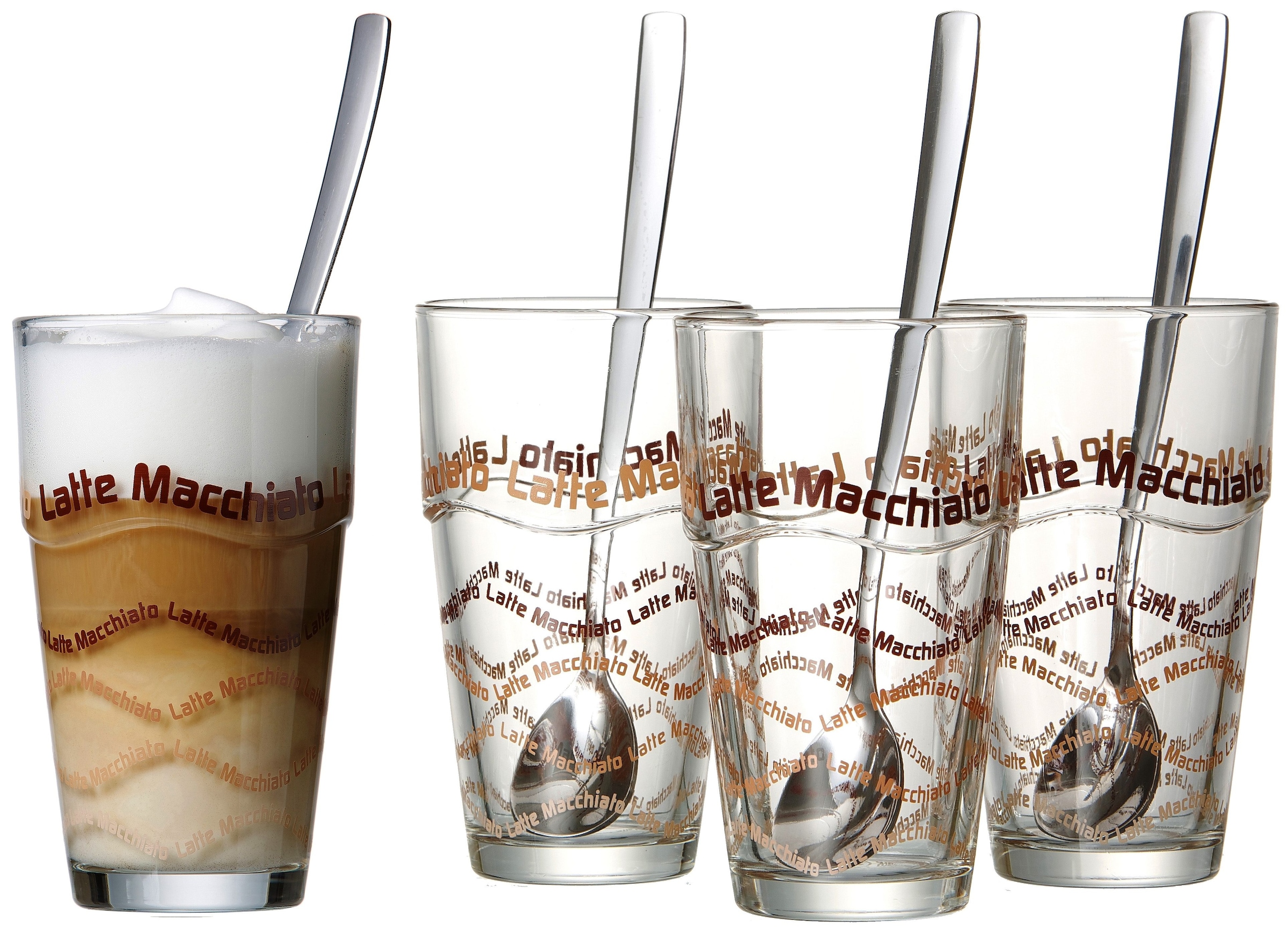 Ritzenhoff & Breker Latte-Macchiato-Glas, (Set, 8 tlg.), 4 Gläser, 4 Longdrinklöffel