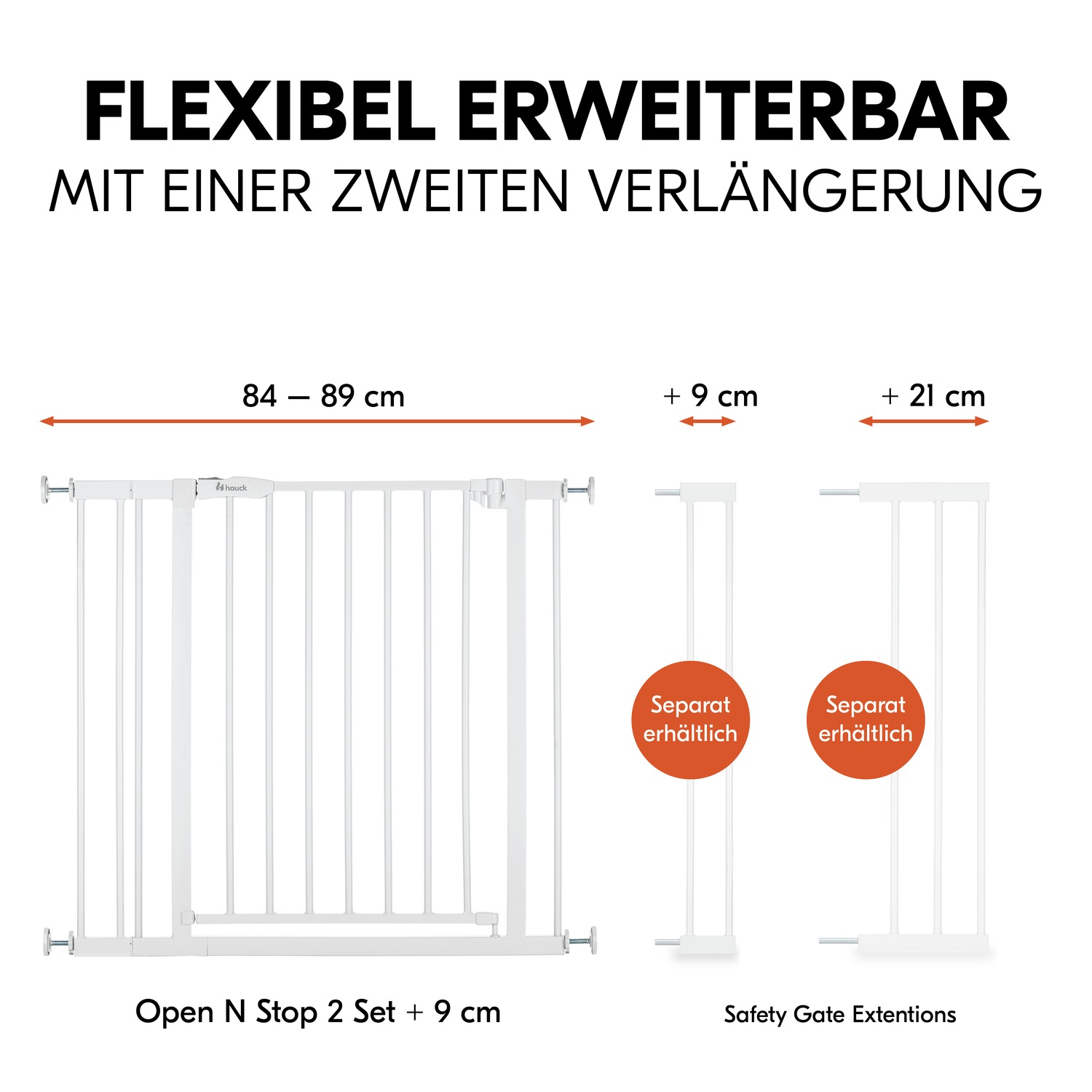 Hauck Türschutzgitter »Open N Stop 2 Set inklusive Verlängerung 9 cm, White«, auch als Treppenschutzgitter verwendbar; 84-89 cm