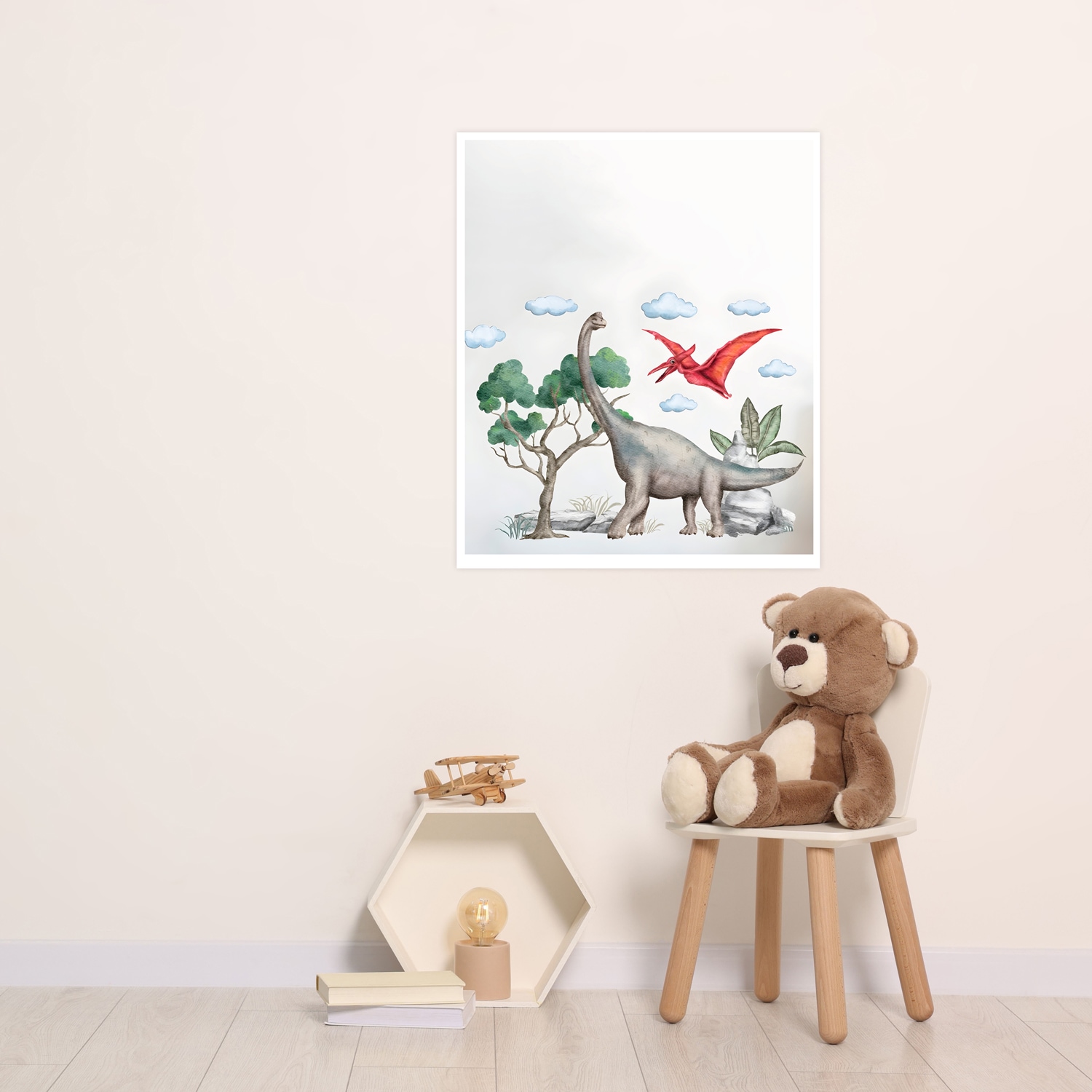 Lüttenhütt Bild mit Rahmen "oder Poster, Dinosaurier" Baum Dinosaurier Fantasy Tiere 1 Stk. tlg. HD Premium Druck