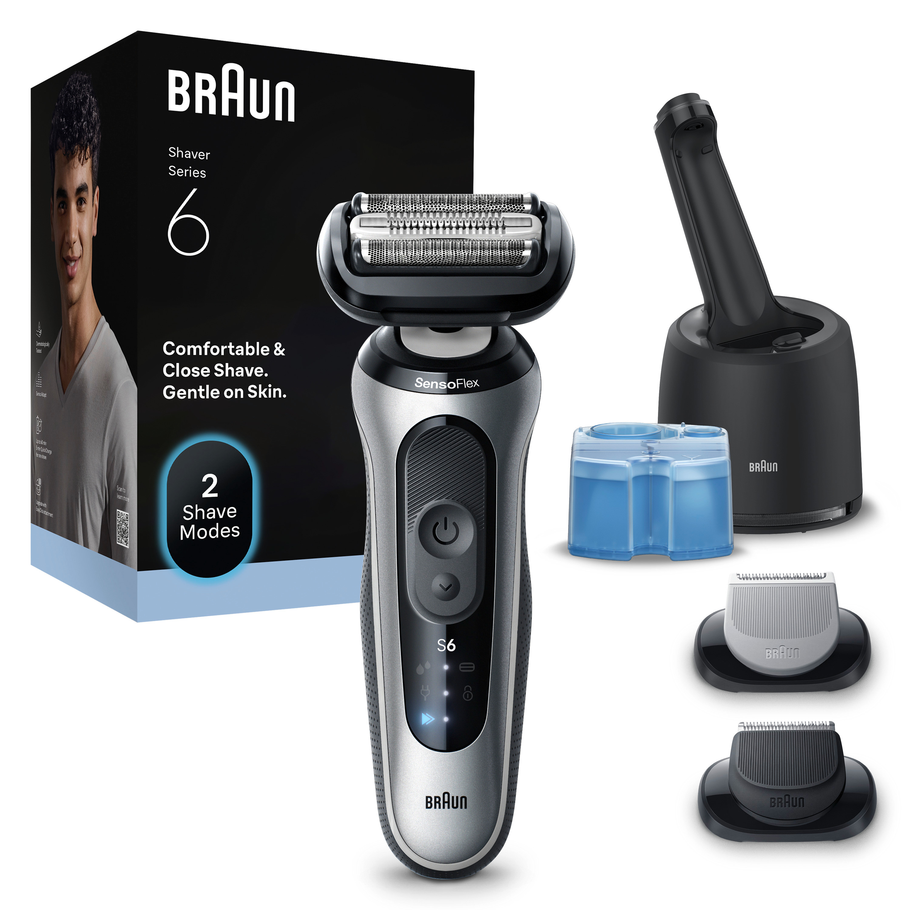 BRAUN Elektrorasierer "Series 6 62-S7650CC", silber, Elektrorasierer, 100% wasserdicht, mit 4in1 SmartCare Center, +2 Aufsätze