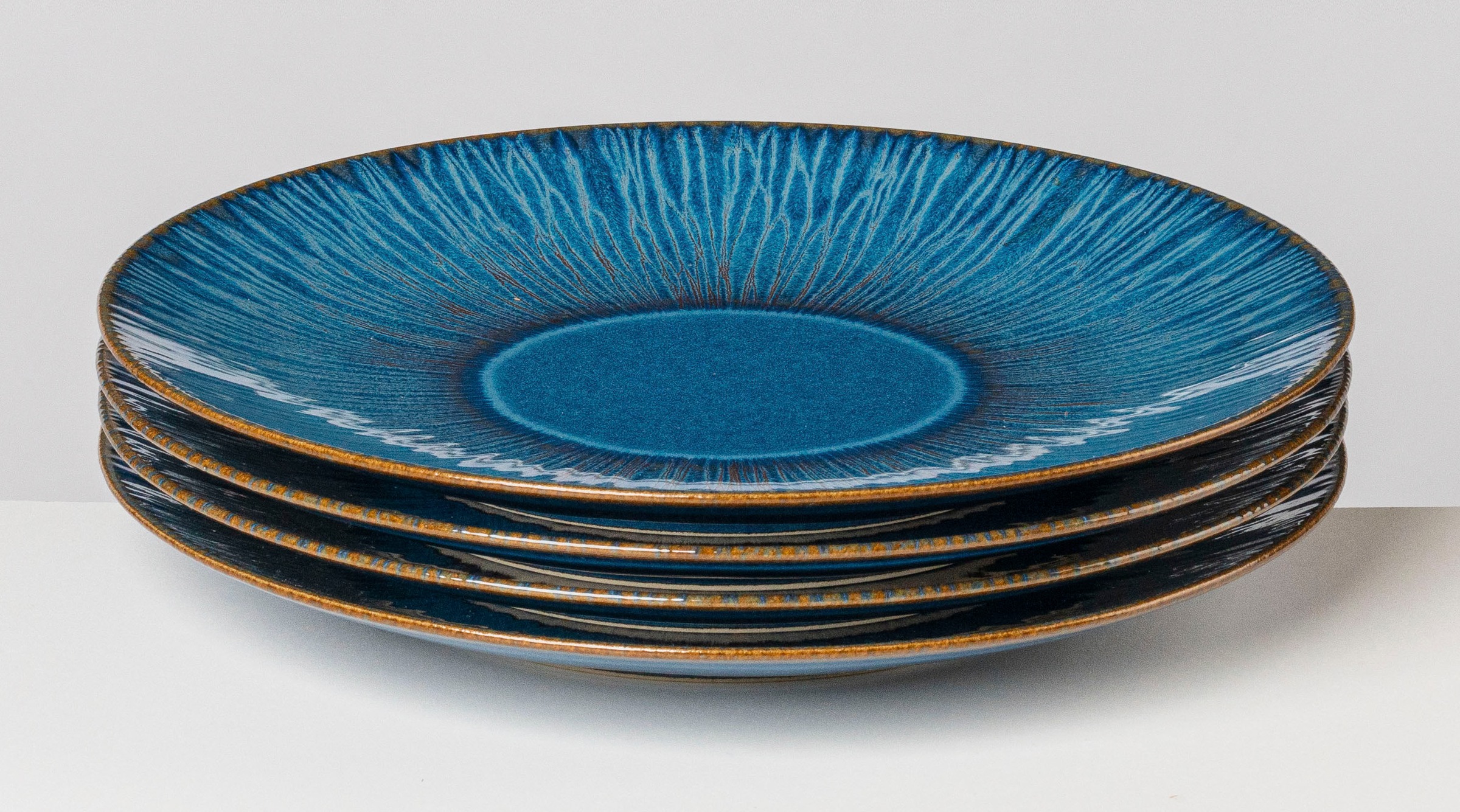 Gipfelstück Blau Dessertteller "Teller Set Eisfall" Scandi-Style Glänzende Reaktivglasur Jedes Stück Ein Unikat von Baur