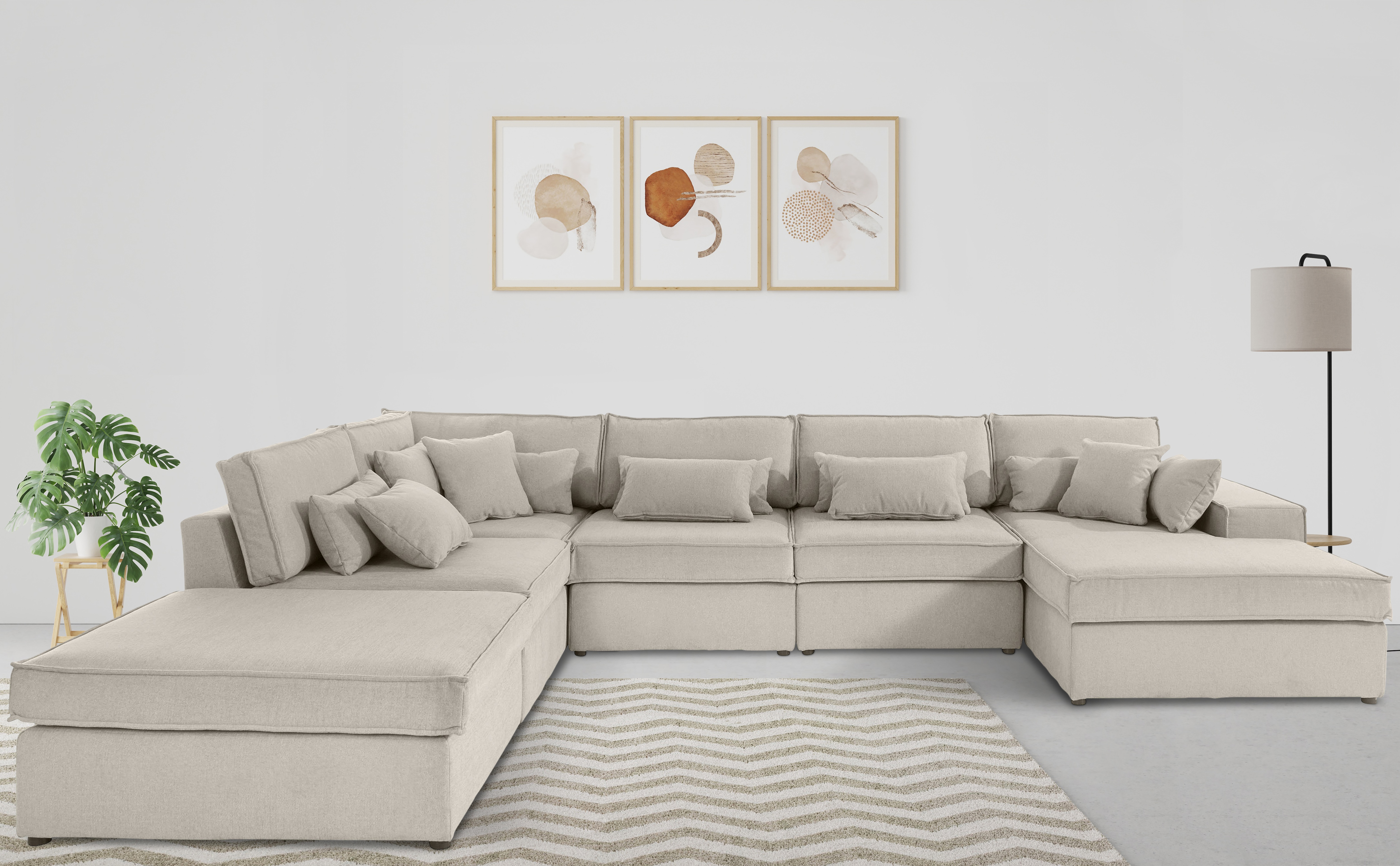 OTTO home Wohnlandschaft "Florid U-Form" 6 Teile, bestehend aus Modulen, viele Bezugsqualitäten, auch in Cord