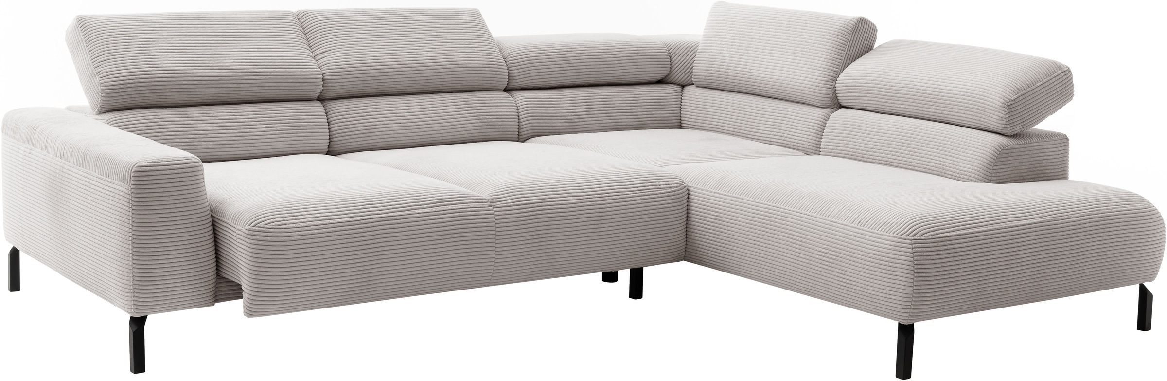 Places of Style Ecksofa »Antonelli, L-Form, inkl. Kopfteilverstellung, Breite 276 cm«, mit elektrischer Sitztiefenverstellung, in Cord, taupe
