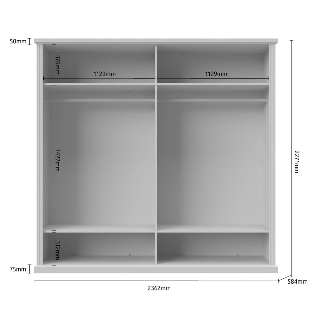 Home affaire Kleiderschrank »Tara, wahlweise 4 Breiten, hoher Schrank 227cm, soft-close-Funktion«, (Landhausstil mit Kranzprofil und Kasettenoptik, Innen Holzdekor), lackiert mit hochwertigen wasserbasiertem UV-Lack, FSC-zertifiziert