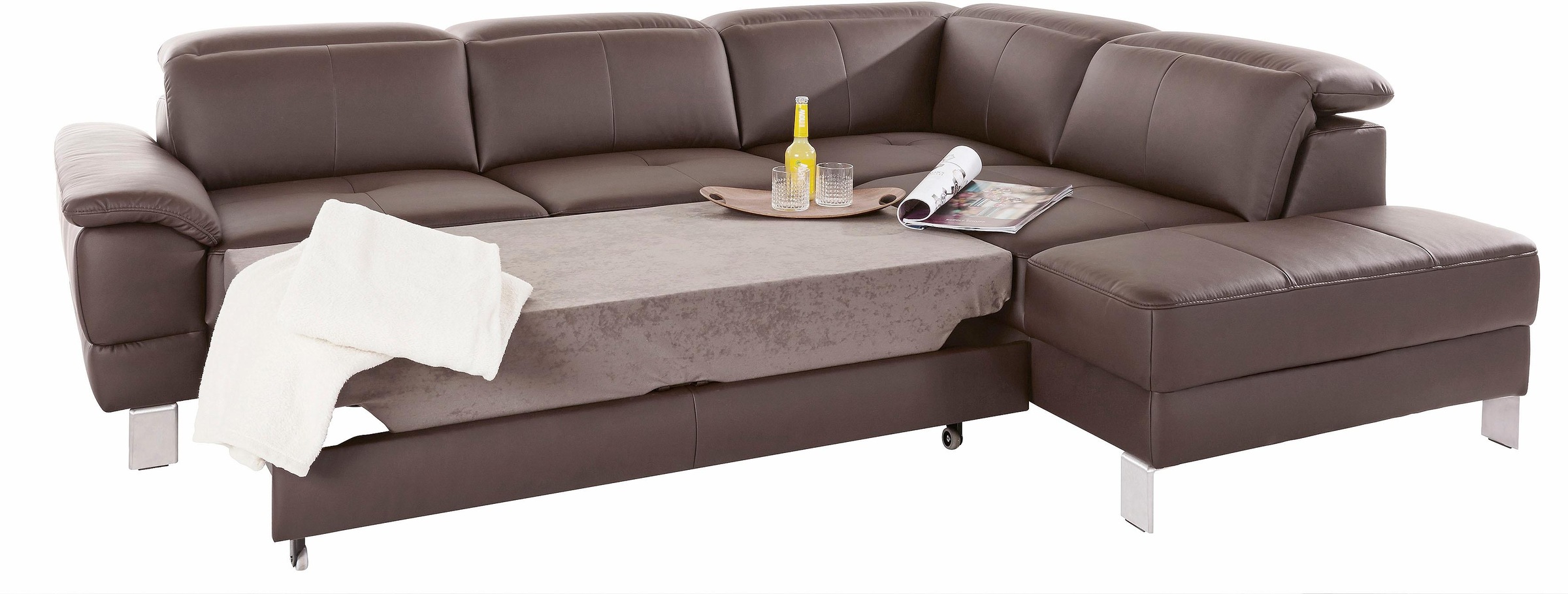 exxpo - sofa fashion Ecksofa »Mantua, L-Form«, mit Kopf- bzw. Rückenverstellung, Bettfunktion u. Bettkasten