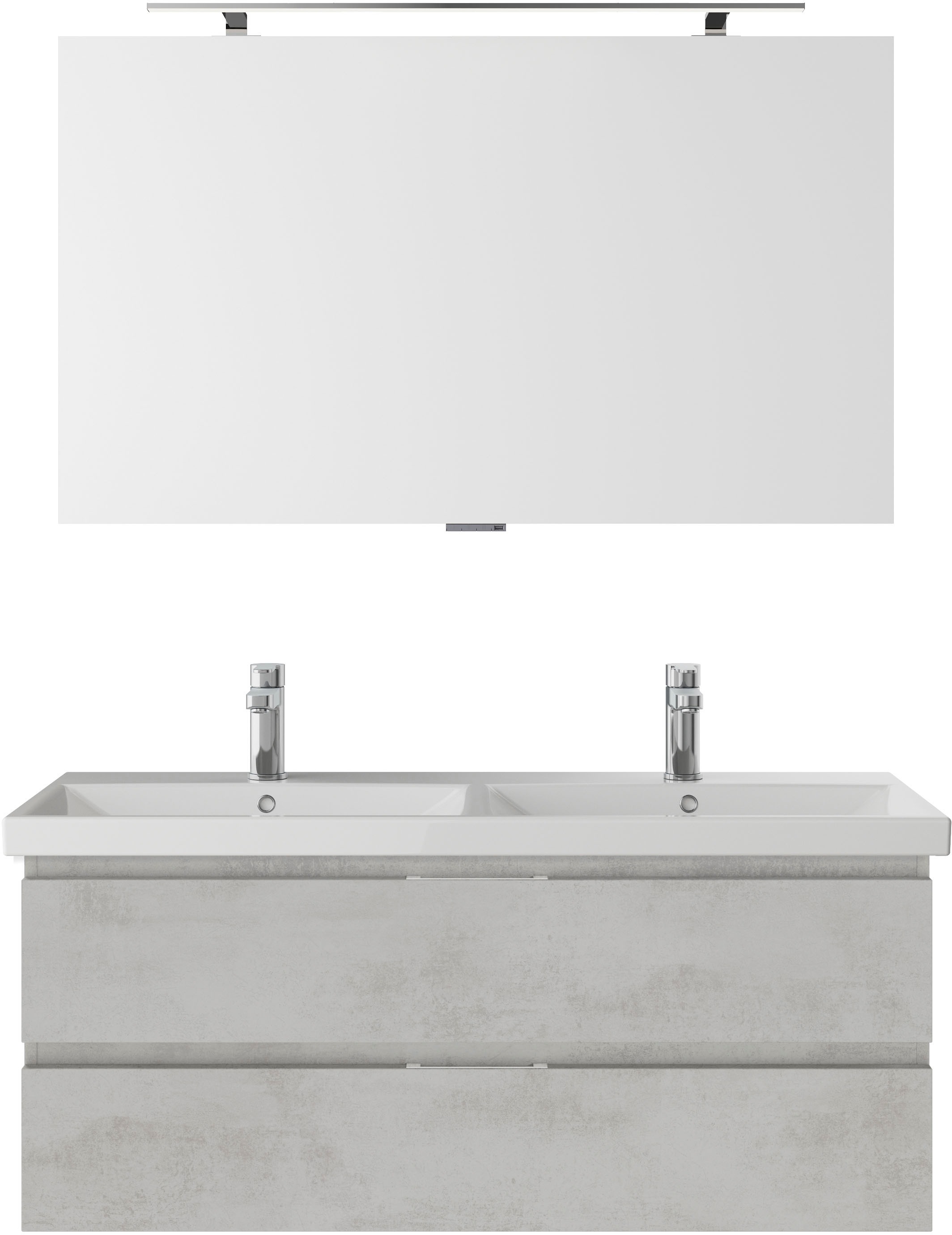 Saphir Badmöbel-Set »Serie 4035 2-teilig, Keramik-Doppelwaschtisch mit LED-Spiegel«, (Set), Doppel-Waschplatz inkl Türdämpfer, 120 cm breit, 2 Schubladen