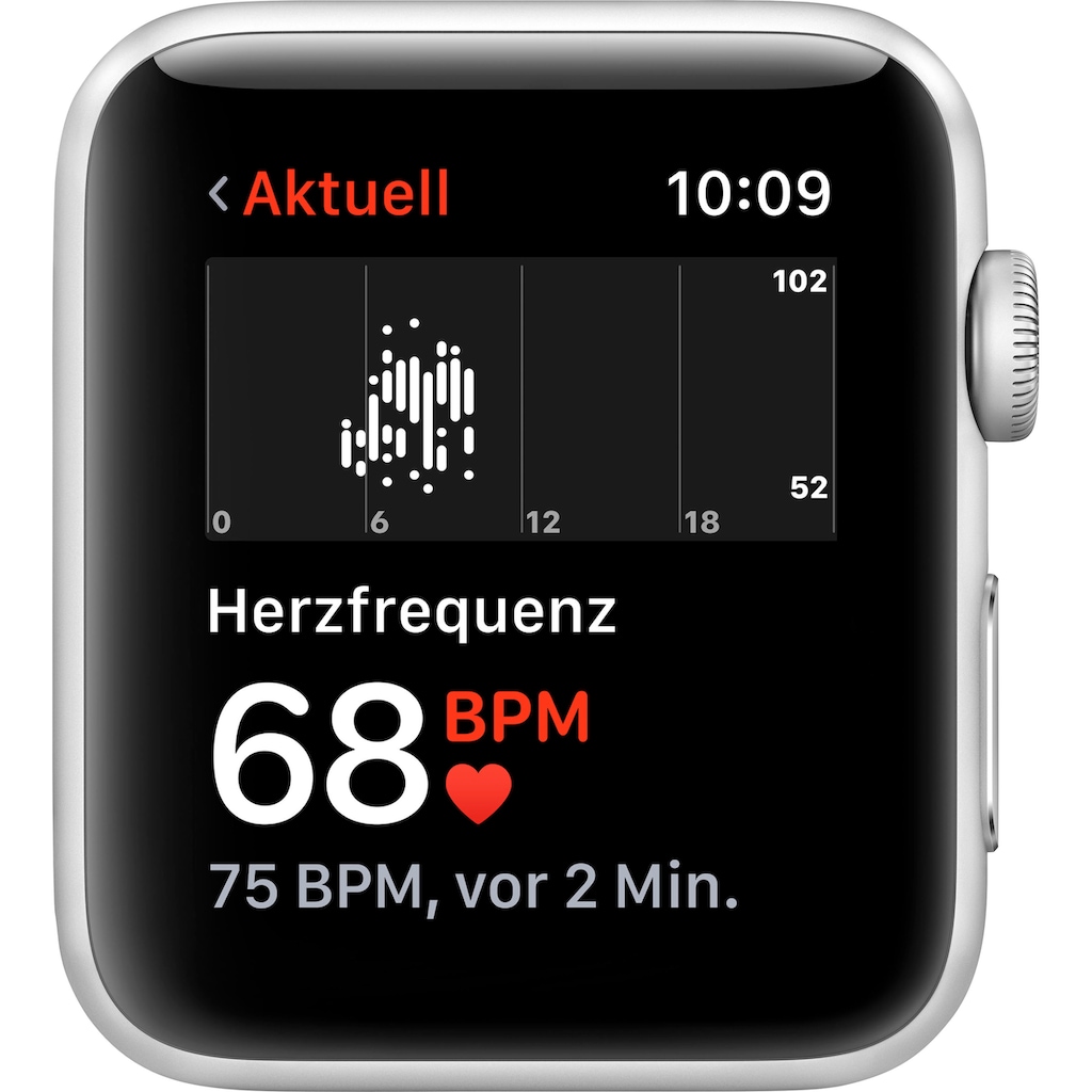Apple Watch »Series 3 GPS, Aluminiumgehäuse mit Sportarmband 42mm«, (Watch OS 5 inkl. Ladestation (magnetisches Ladekabel)