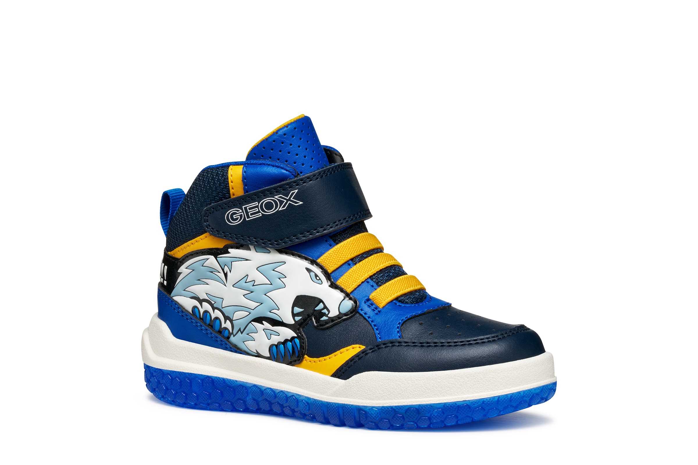 Geox Sneaker »J BUZZERLIGHT BOY Blinkschuh«, Schnürboots mit cooler Blinkfunktion, Größenschablone zum Download