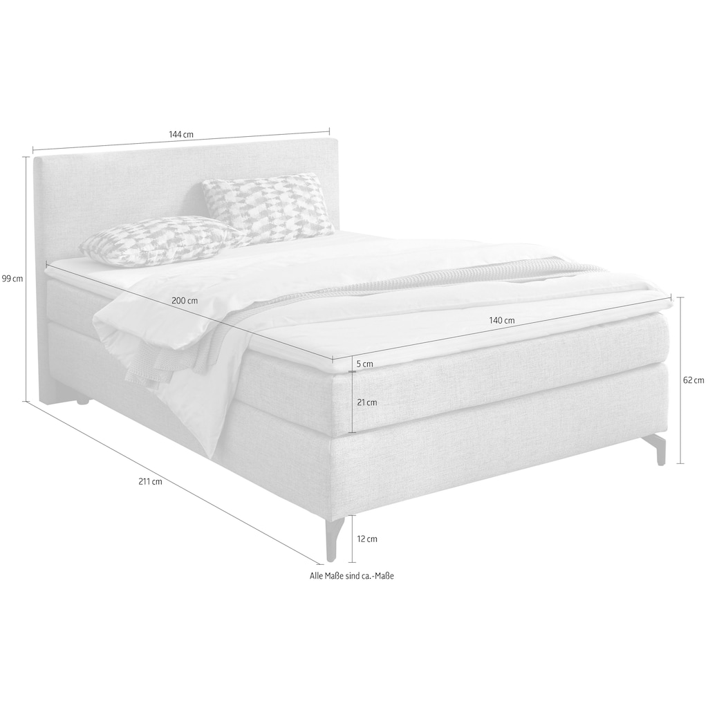 INOSIGN Boxspringbett Alinas, mit Topper und Zierkissen, in unterschiedliche Farbvarianten und Breiten lieferbar