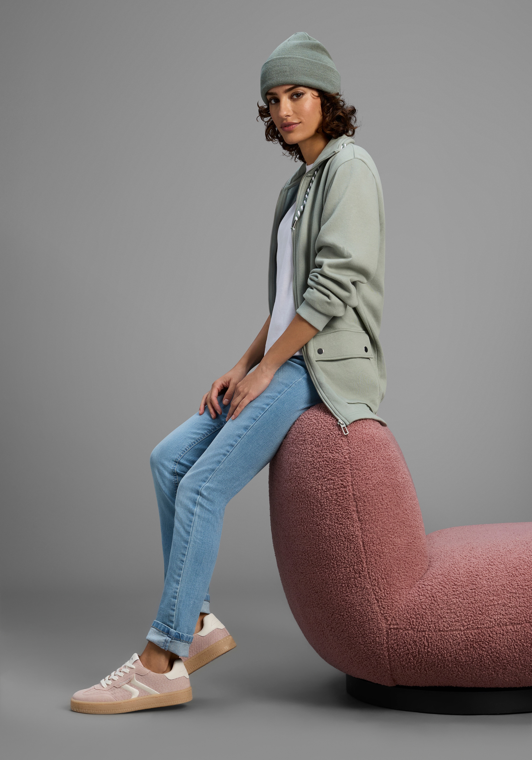 Laura Scott Sweatjacke, Weiche Baumwollmischung mit Stehkragen und Außentaschen