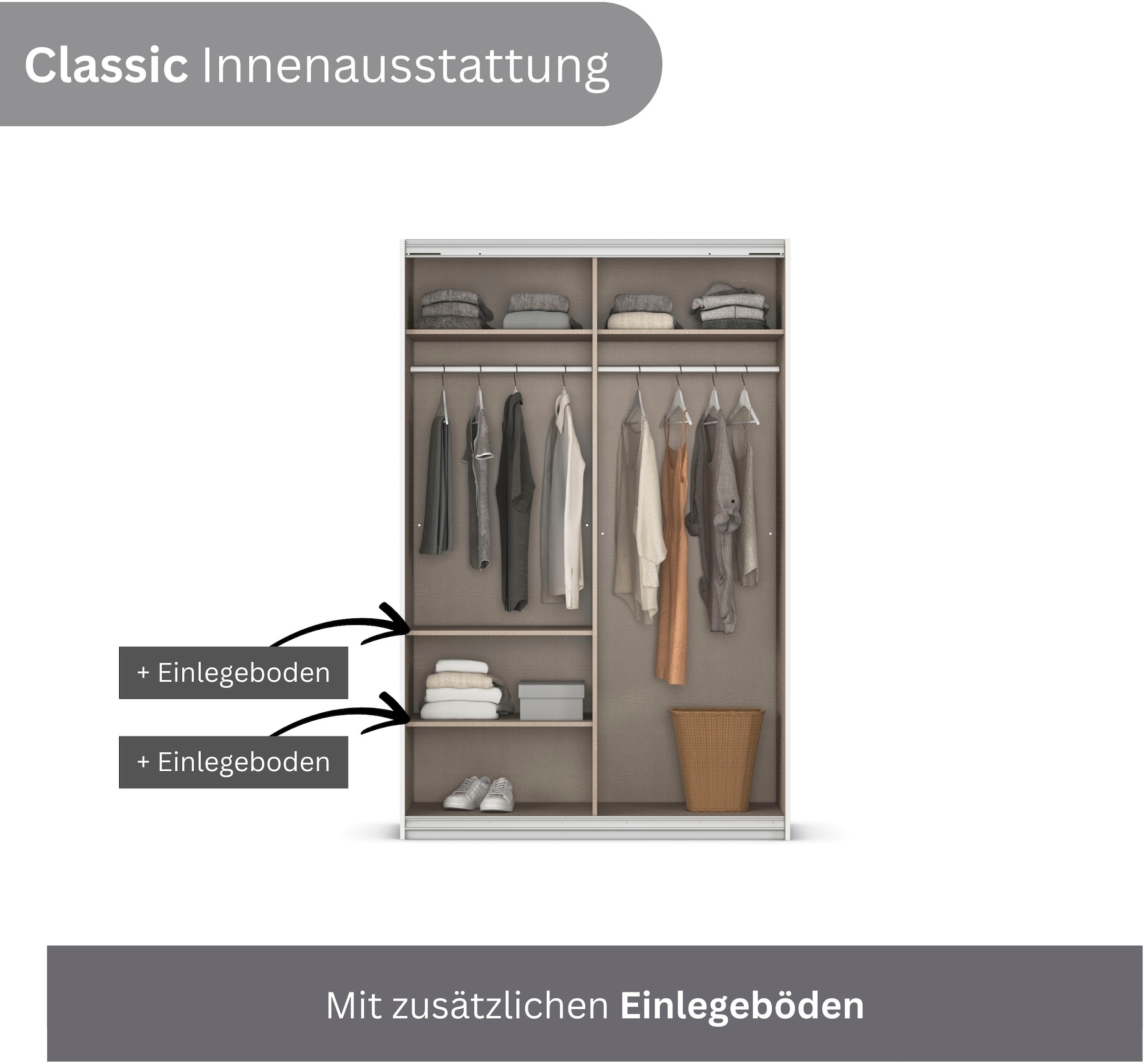 INOSIGN BY RAUCH Schwebetürenschrank »Kleiderschrank Schrank Garderobe Schlafzimmerschrank THANOS«, (in 3 verschiedenen Ausstattungen BASIC/CLASSIC/PREMIUM), Optional mit Spiegel, Metall-Griffleisten alufarben MADE IN GERMANY