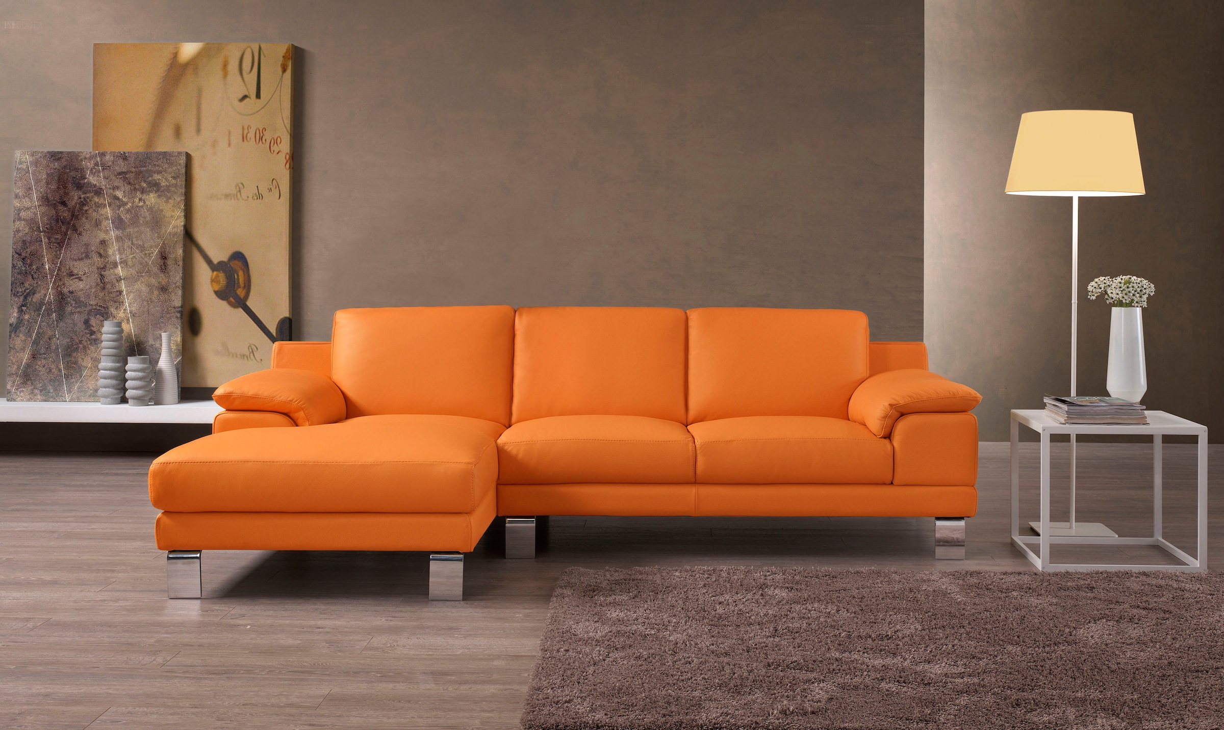 Egoitaliano Ecksofa "Shakira, Design & Sitzkomfort auf hohem Niveau, Breite 236cm, L-Form" mit Recamiere, L-Form, edle Füße