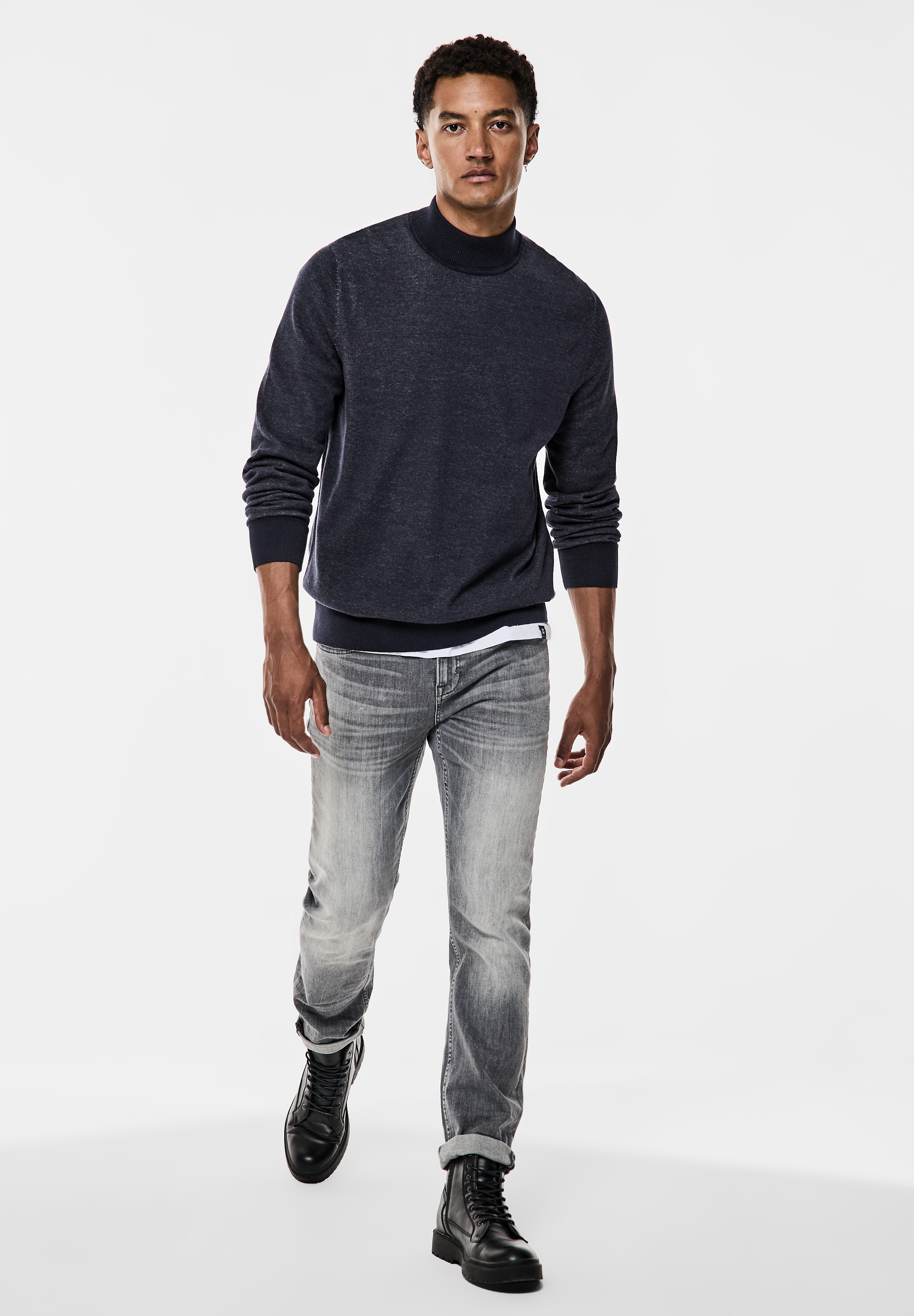 STREET ONE MEN Rollkragenpullover, in Melange Optik