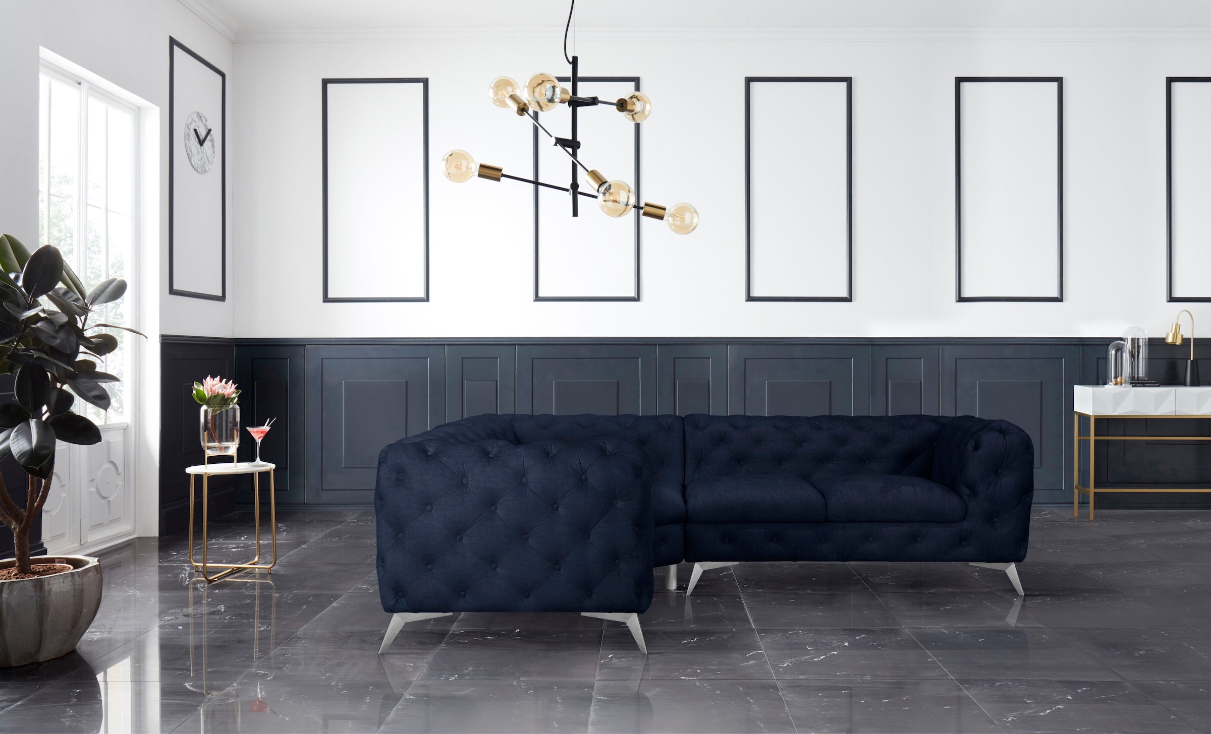 Leonique Chesterfield-Sofa "Ecksofa GLYNIS L-Form mit Wellenunterfederung, günstig online kaufen
