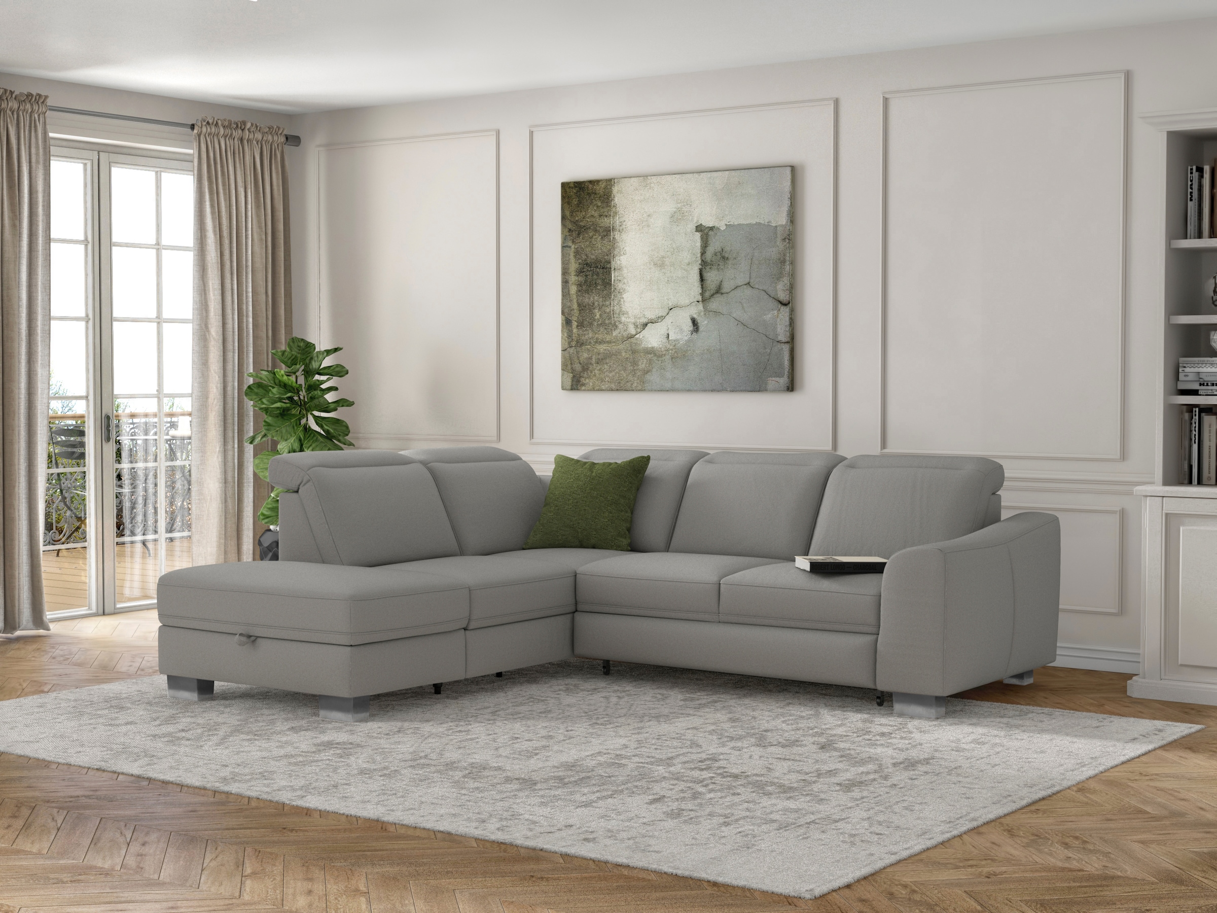 sit&more Ecksofa »Dundee L-Form«, mit Federkern und Edelstahlfüßen, wahlweise mit Kopfteilverstellung