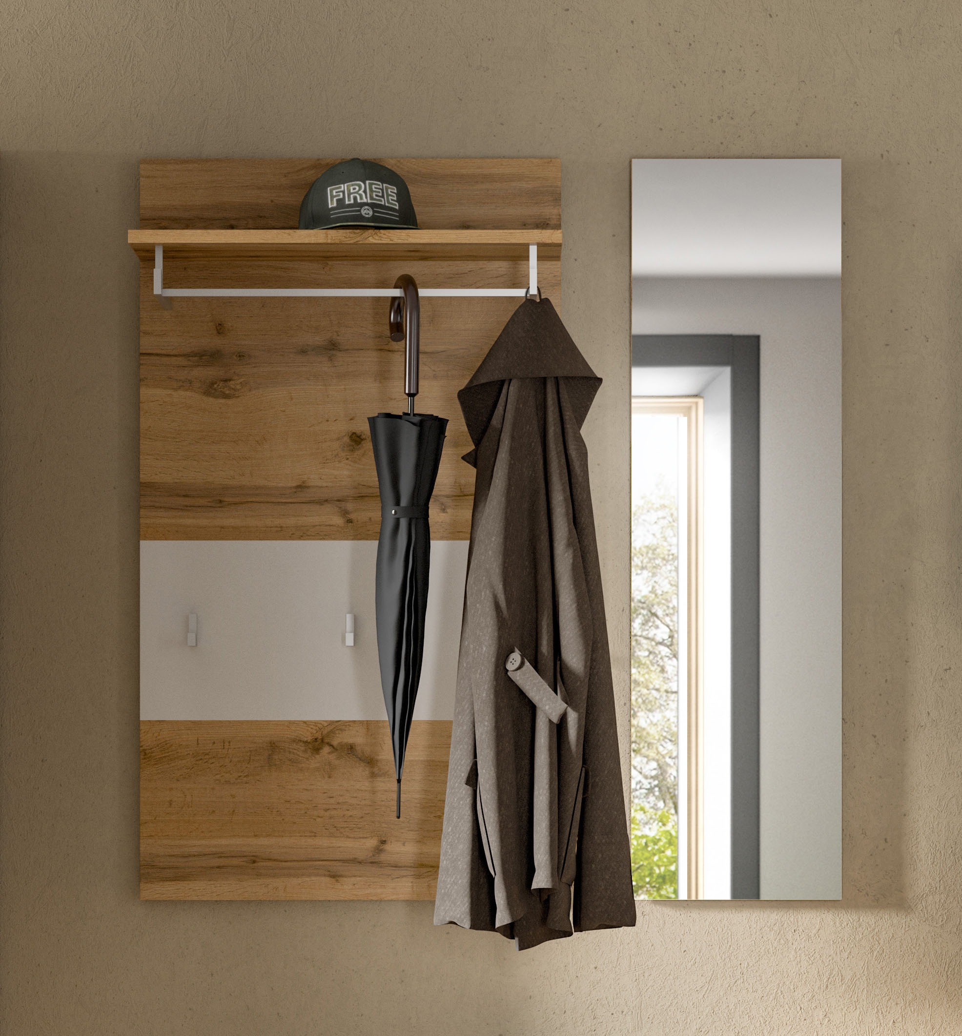 Home affaire Garderobenpaneel "AOSTA-PANEEL" 2 Stk. tlg. Paneel mit Spiegel günstig online kaufen