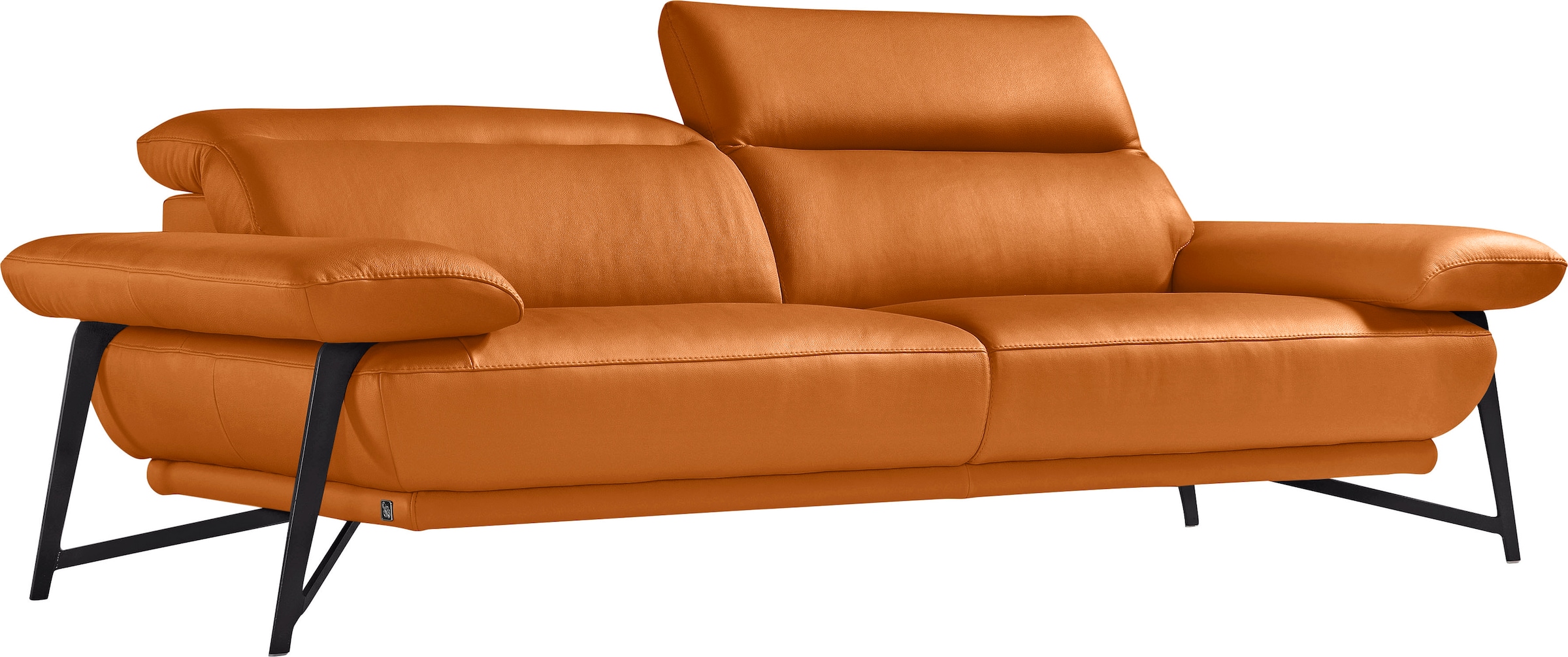 Egoitaliano 2,5-Sitzer »Anais, Designsofa mit erstklassigem Sitzkomfort, Fußfarbe schattengrau«, Kopfteil verstellbar, 232 cm, Leder BULL, orange