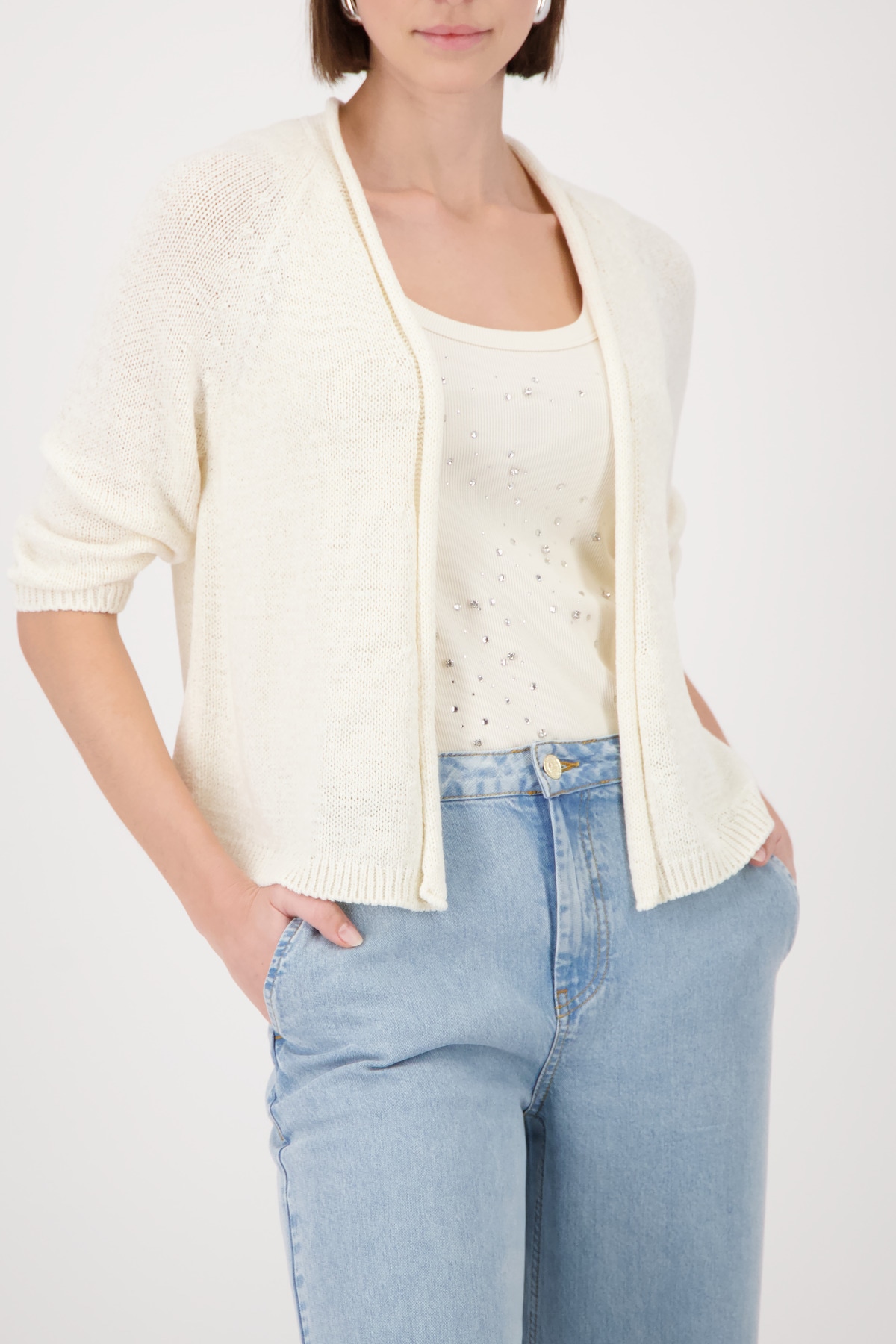Monari Strickjacke "Jacke Stricküberwurf Basic" mit Halbarm