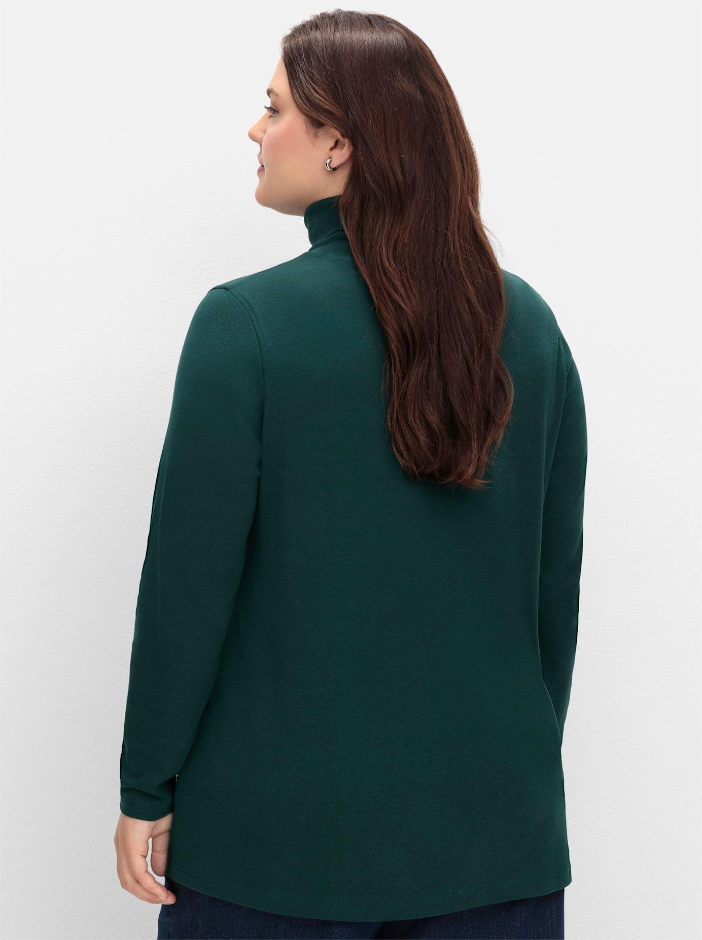 Langarmshirt SHEEGO "Rollkragen-Shirt", Damen, Gr. 40/42, blau (tiefgrün), 100% Baumwolle, unifarben, Shirts Langarmshirt 2