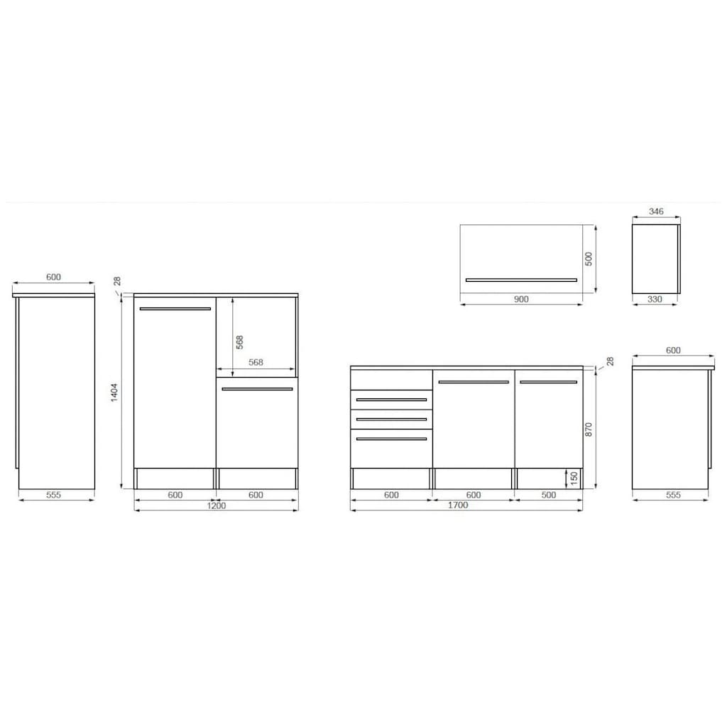 RESPEKTA Küchenzeile »Palma«, mit E-Geräten, Gesamtbreite 290 cm