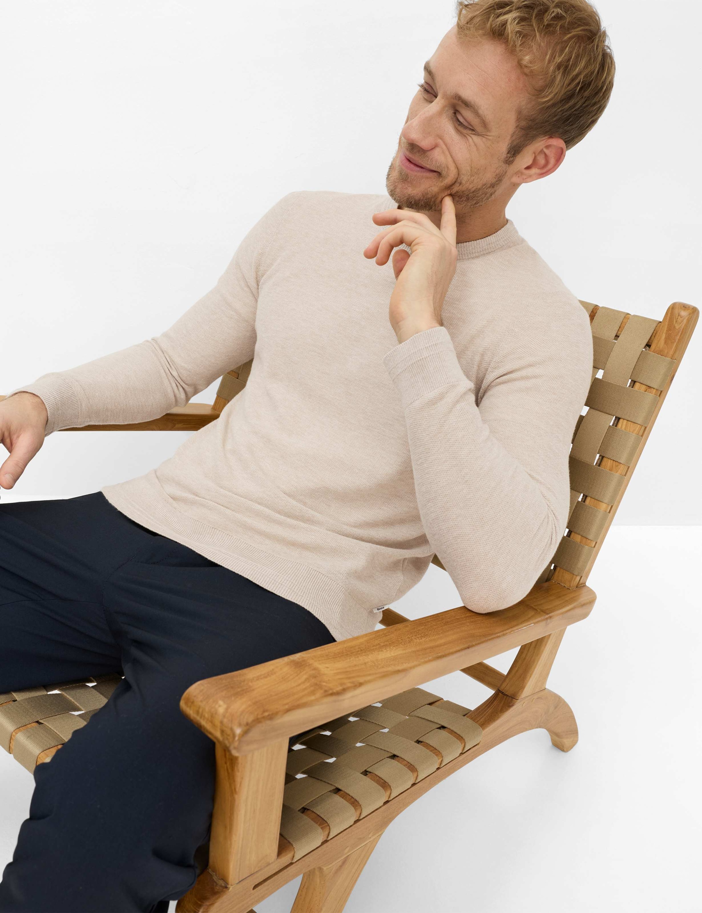 Rundhalspullover BRAX "Style RICK", Herren, Gr. XXL (56), beige, Strick, 44% Baumwolle, 36% Leinen, 20% Polyester, Rundhals, Pullover Rundhalspullover 3