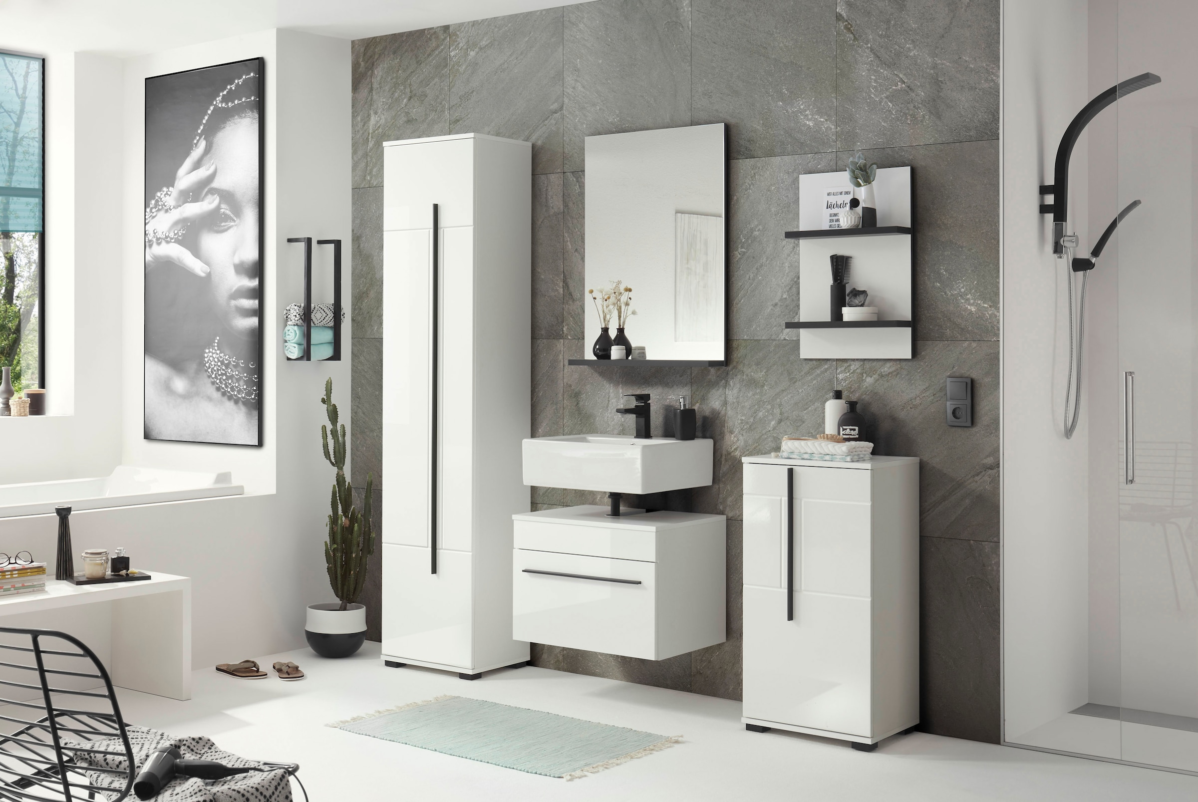 INOSIGN Wandregal »Cantara, Badregal in Hochglanz Weiß, Wandboard im modernen Design«, ausreichend Stauraum
