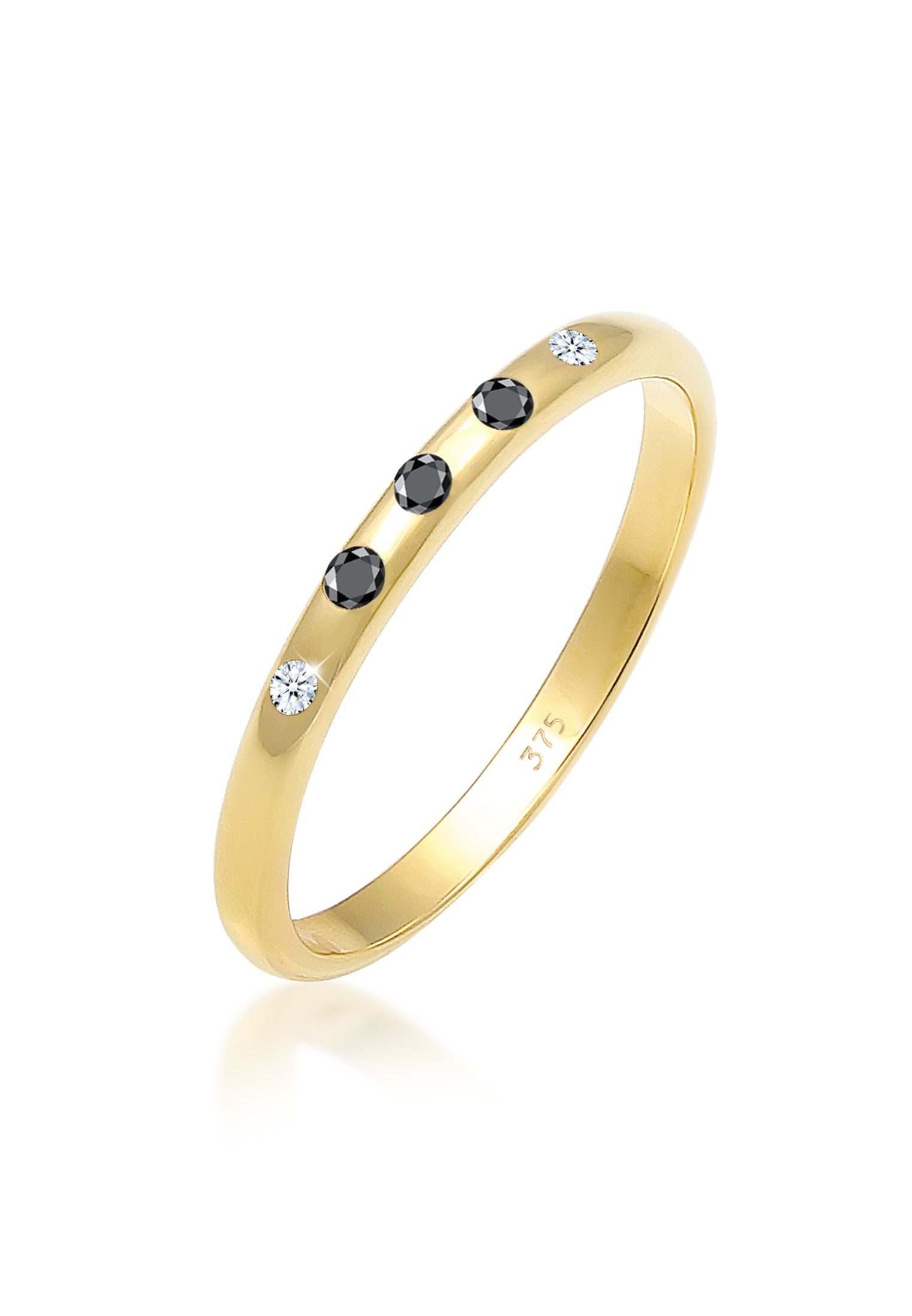 Verlobungsring »Bandring Weiß Schwarz Diamant (0.075 ct) 375 Gold«