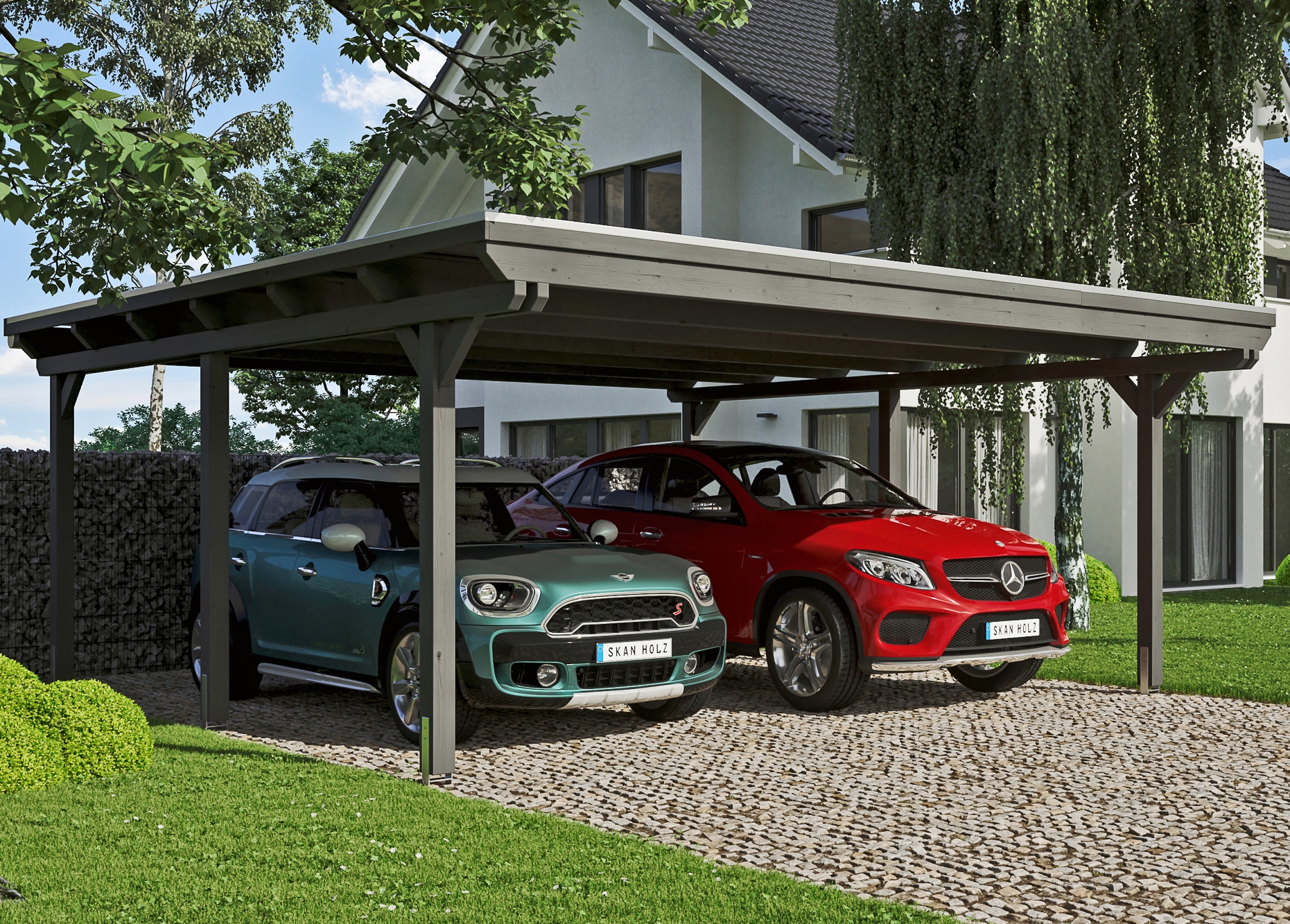 Skanholz Doppelcarport "Emsland" Leimholz 550 cm dunkelgrau