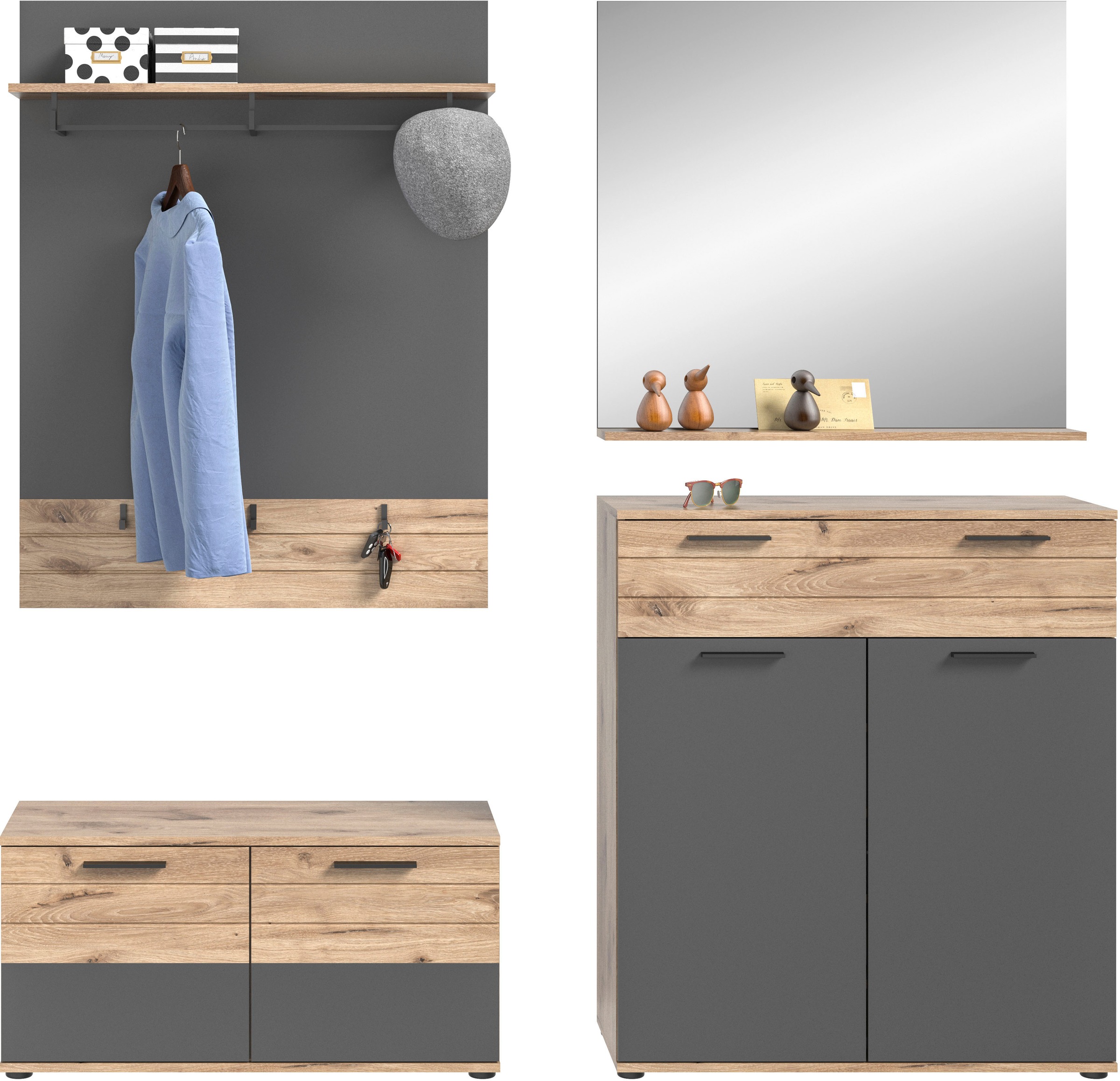 Thumbnail - Home affaire Garderoben-Set "Riga, Breite 195 cm, hochwertige Rillenfräsung, 4-teilig, best. aus:" Set, 4 Stk. tlg.