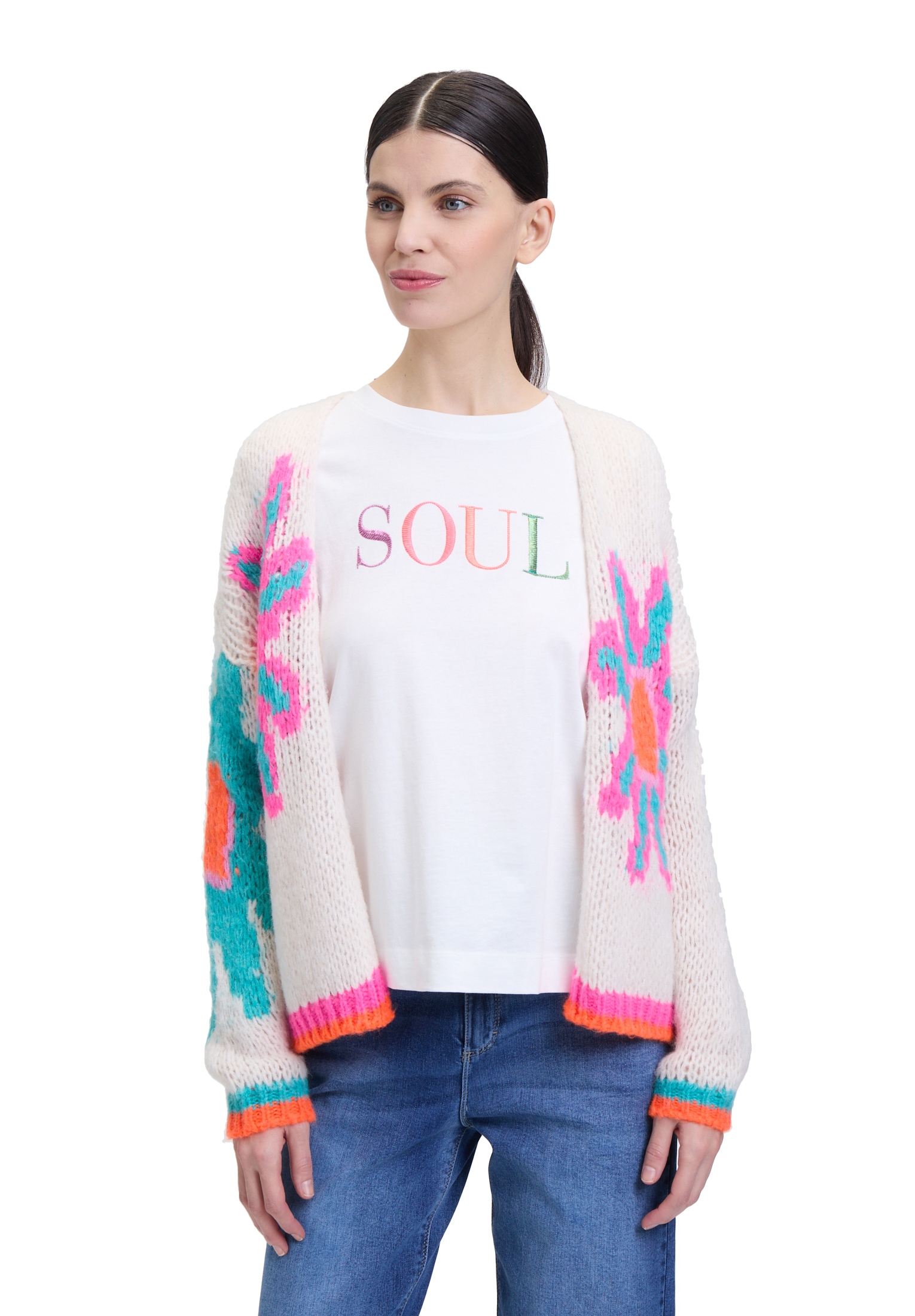 Cartoon Strickjacke "Cartoon Damen Strick-Cardigan mit Intarsie", Rippbündc günstig online kaufen