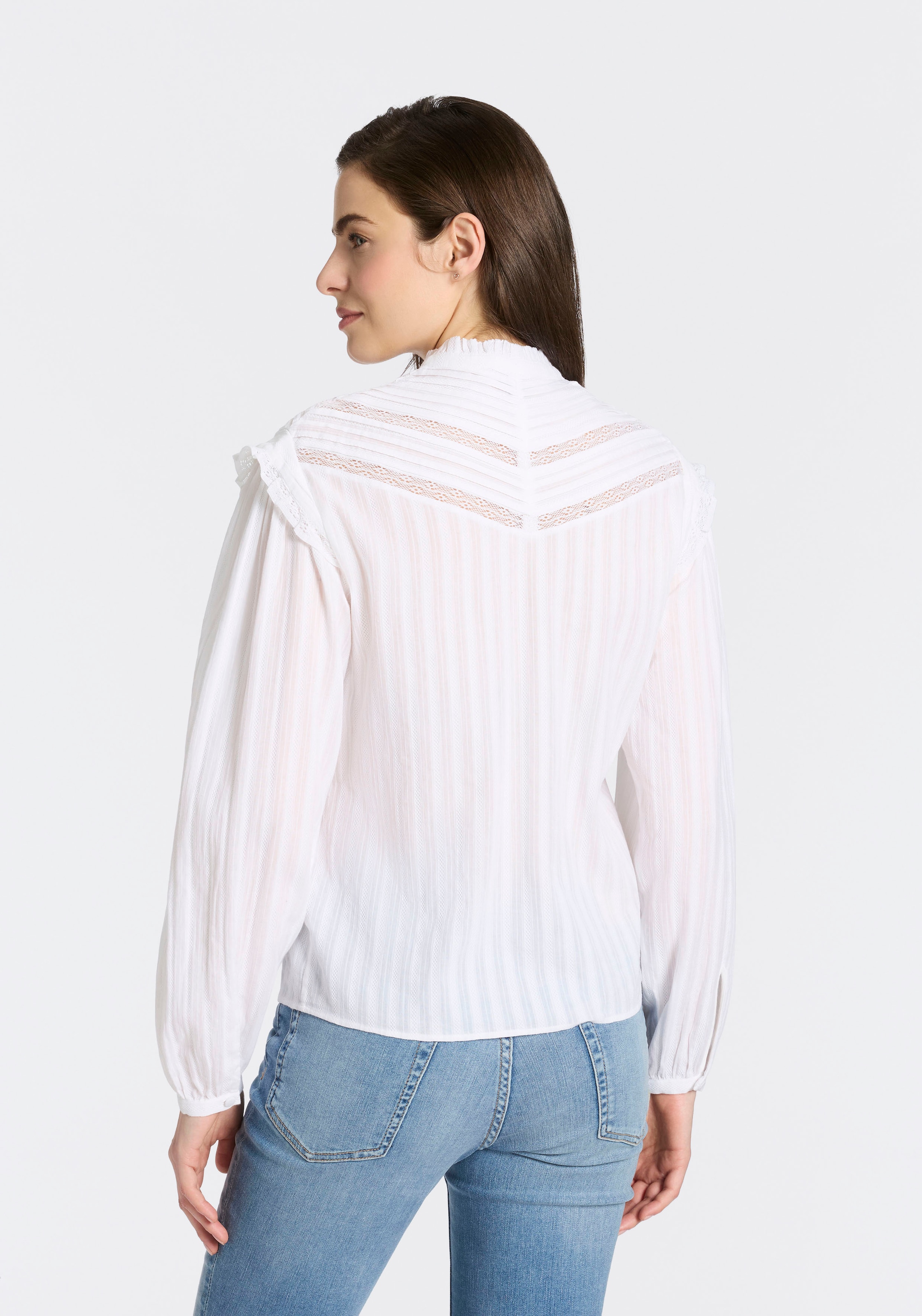 BOSS ORANGE Schlupfbluse »Bancet Premium Damenmode« mit Stehkragen & Spitze