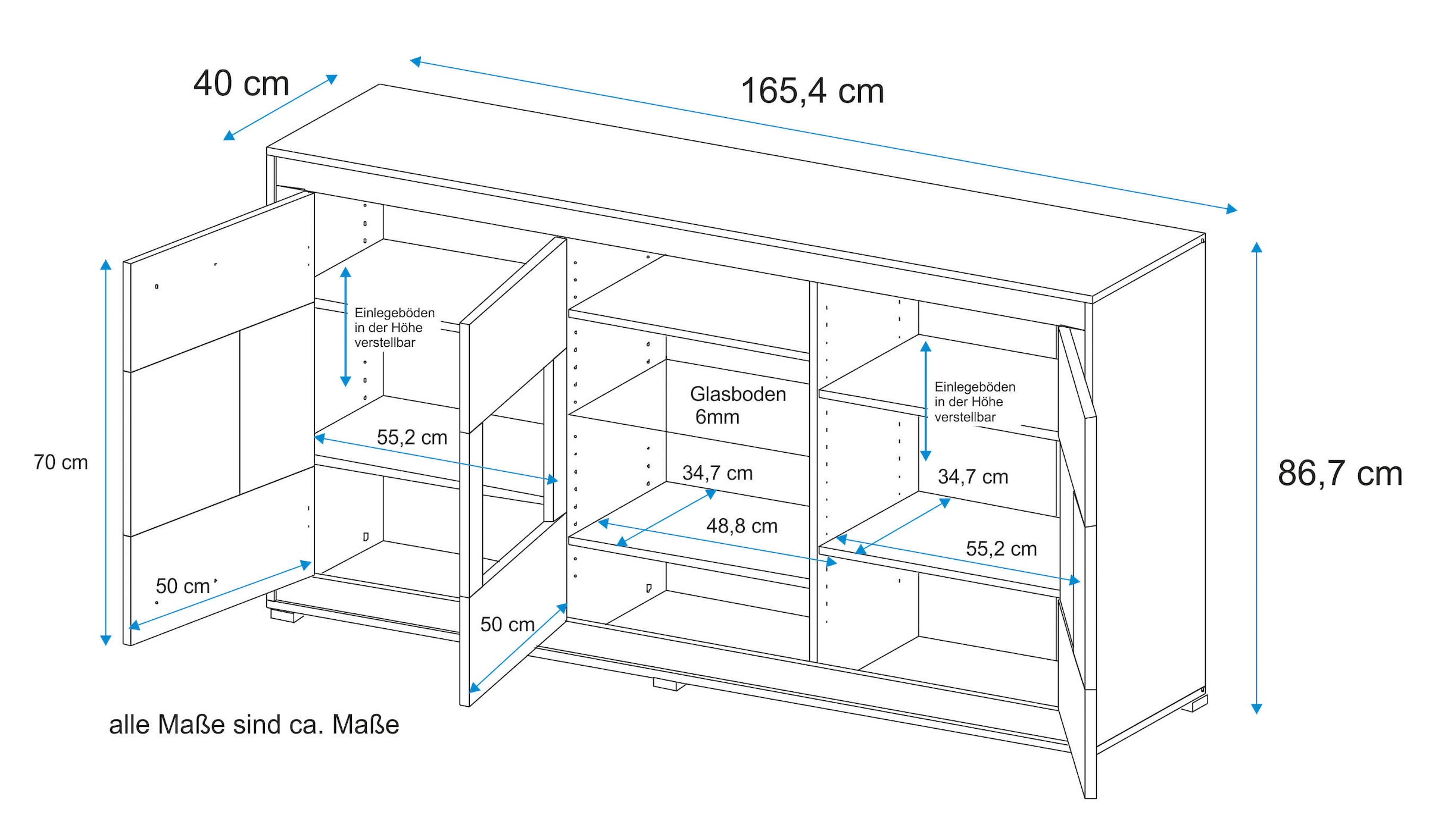 VOGL Möbelfabrik Sideboard, Breite 166 cm