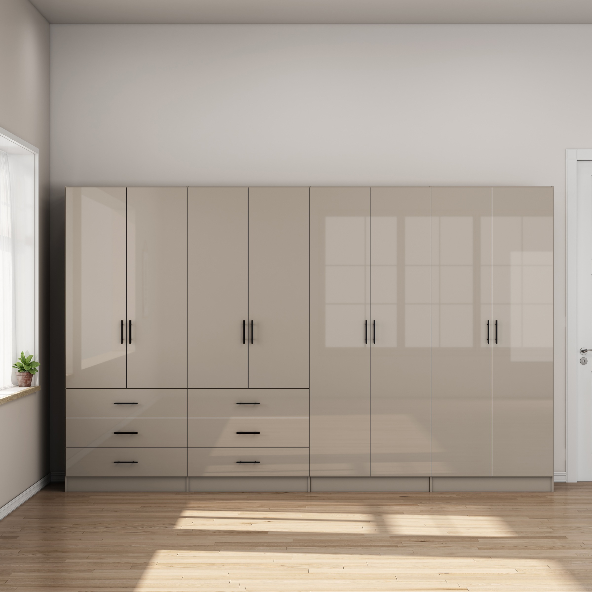 OTTO home Kleiderschrank »Trento Schlafzimmerschrank Garderobe hochglanz« Schrank mit 8 Türen und 6 Schubladen, hochglänzende Fronten