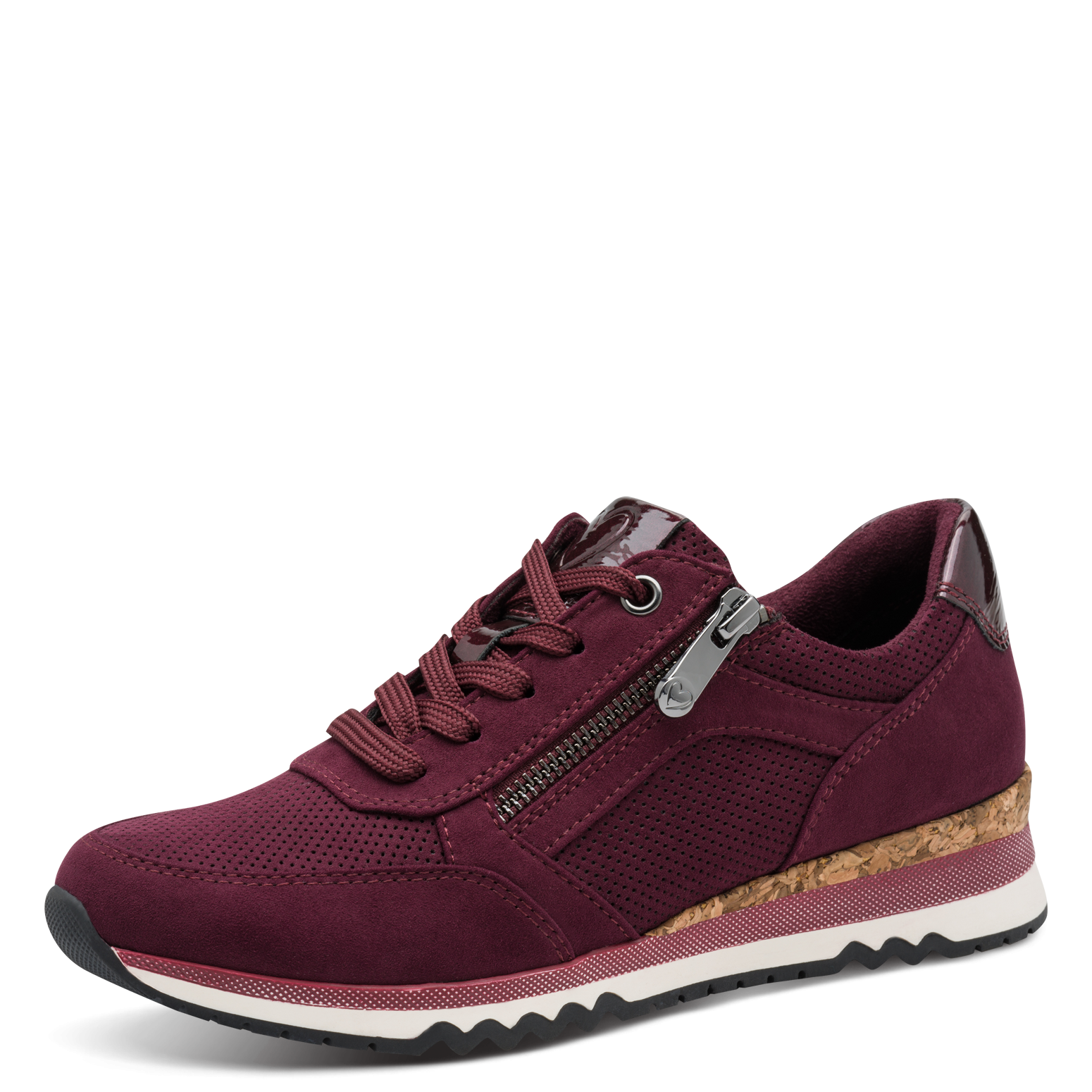 MARCO TOZZI Keilsneaker Freizeitschuh, Schnürschuh mit leicht glänzender Herz-Logoprägung