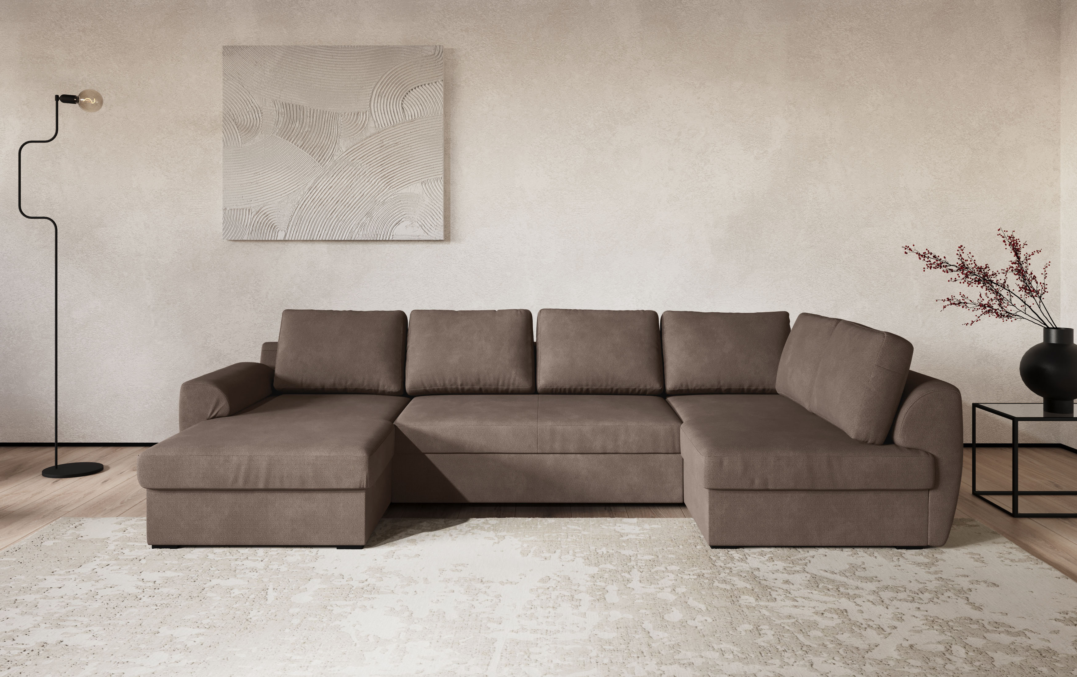 COTTA Wohnlandschaft "Drift U-Form Sofa mit Ottomane, B: 327 cm" optional auch mit Schlaffunktion, Wellenunterfederung