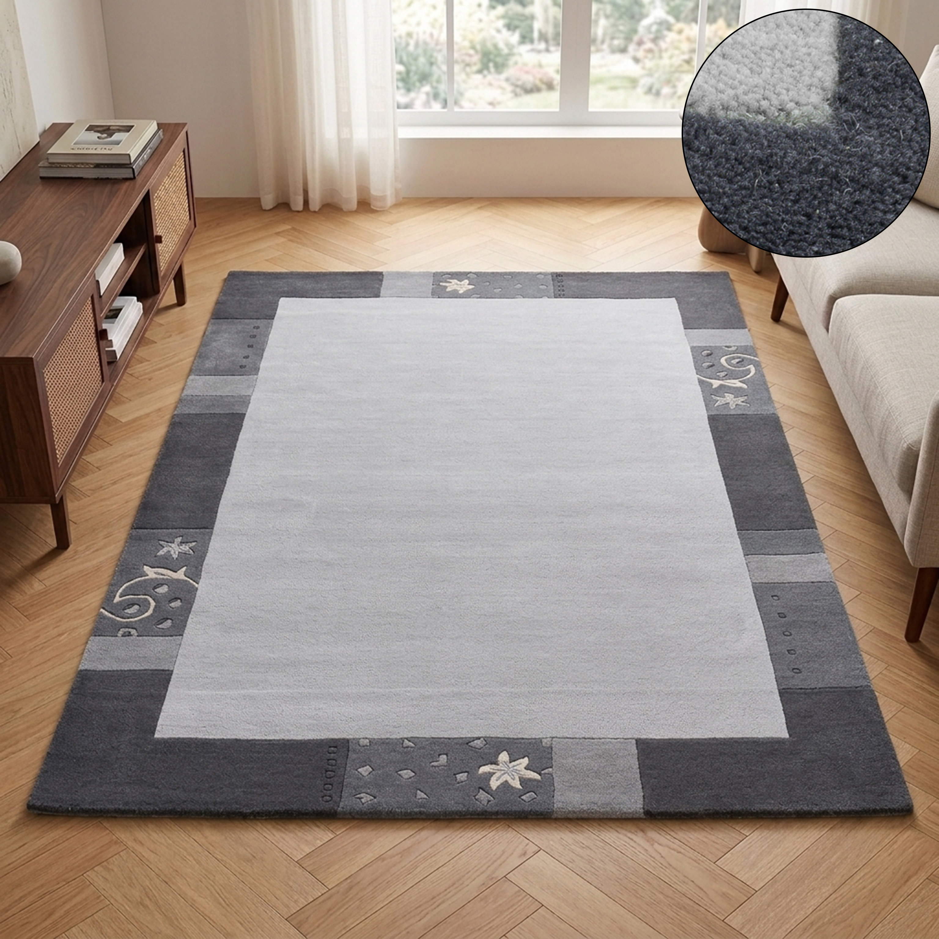 THEKO Wollteppich "Royal Ganges" rechteckig 13 mm Höhe 95% Wolle, mit Bordüre, ideal im Wohnzimmer & Schlafzimmer