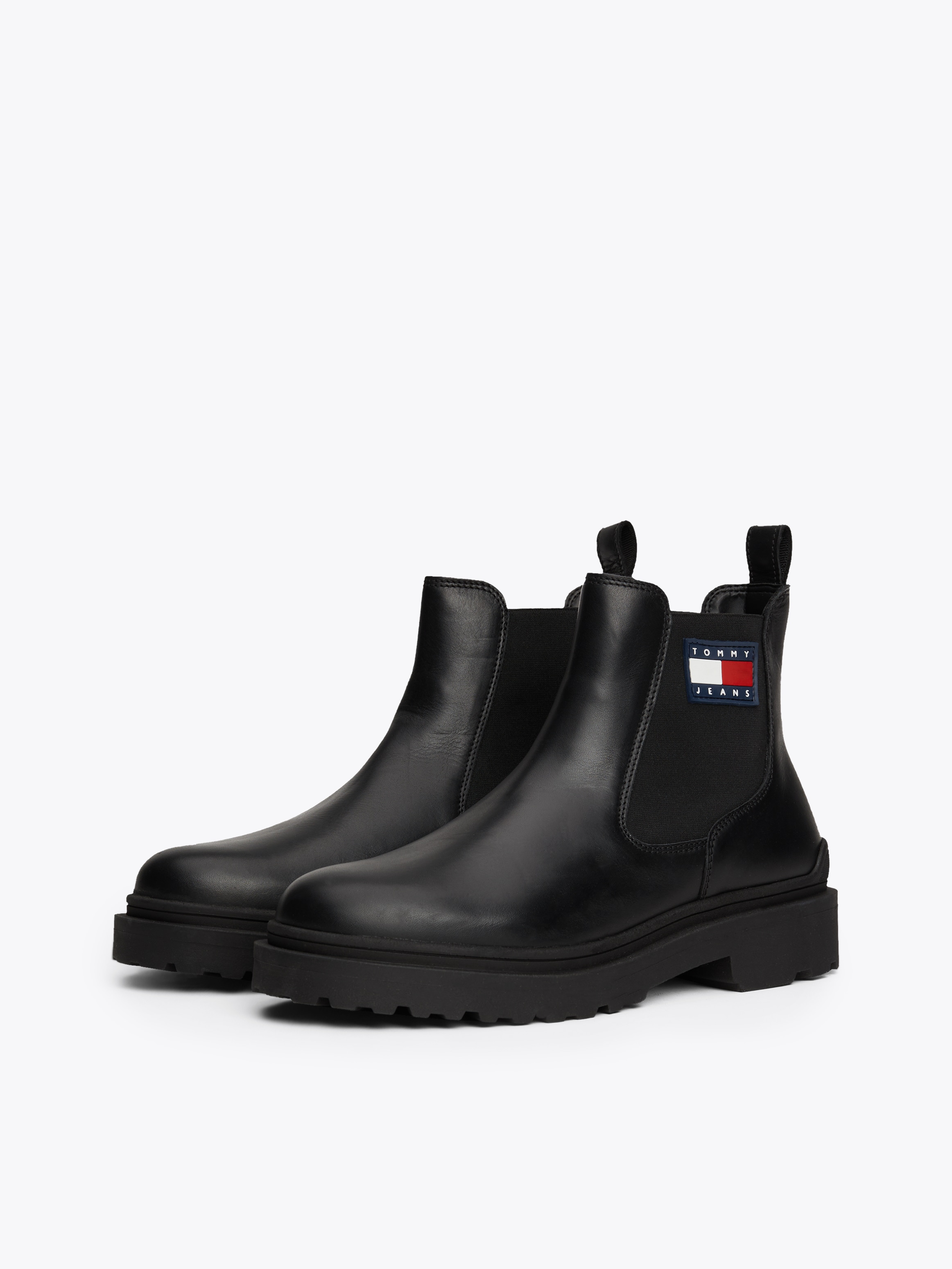 Tommy Jeans Chelseaboots "TJM LEATHER CHELSEA BOOT", Blockabsatz, Businessmode, Schlupfboots, Stiefelette, Weite G